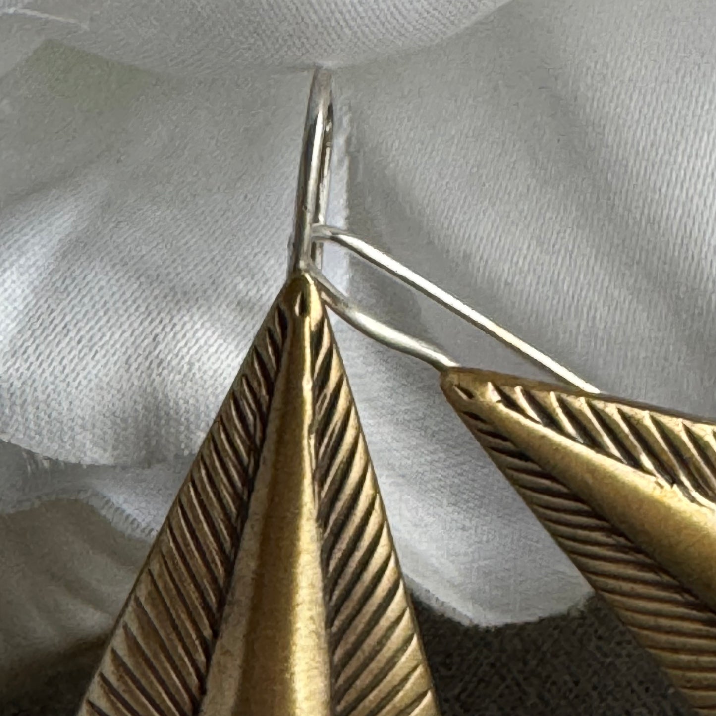 Art Deco radiant teardrop handmade mixed metal earrings in solid Brass and Sterling Silver
