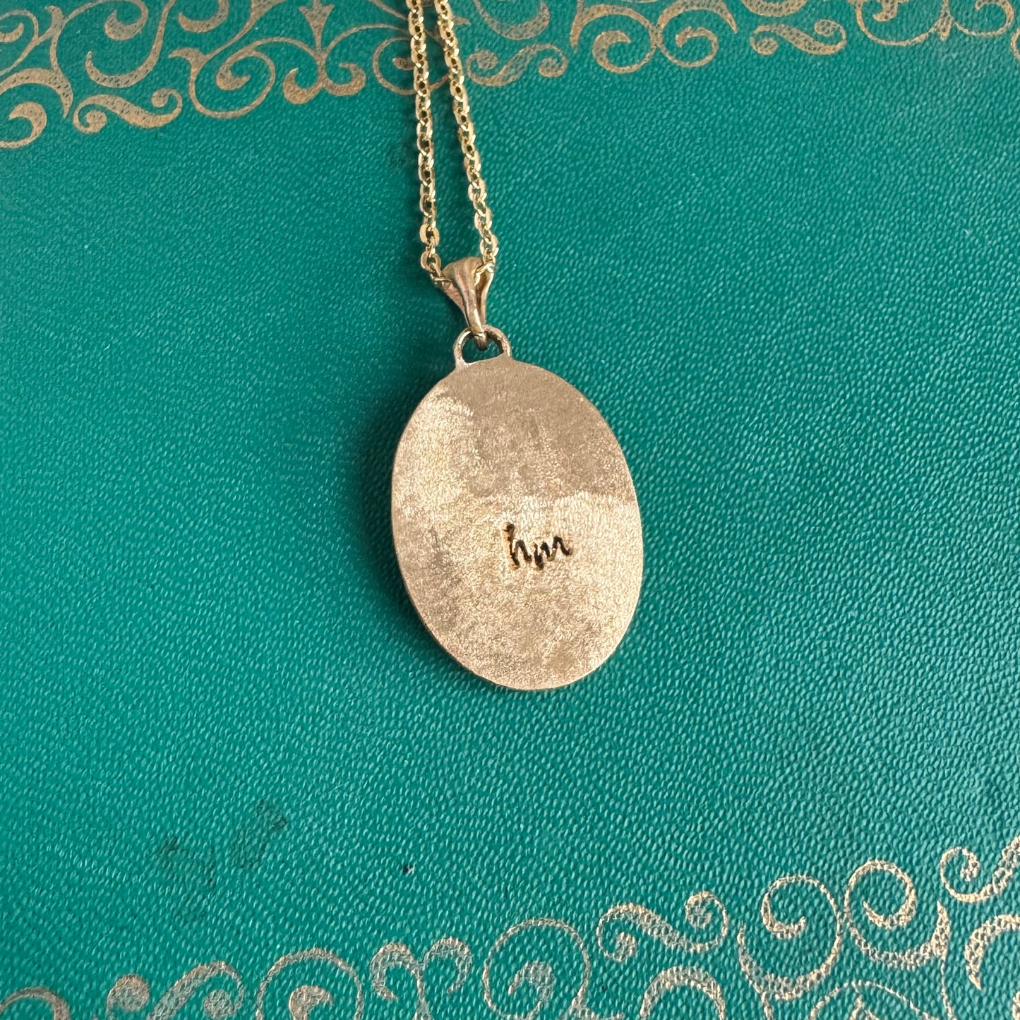 Victorian moon maiden artisan gold brass amulet necklace