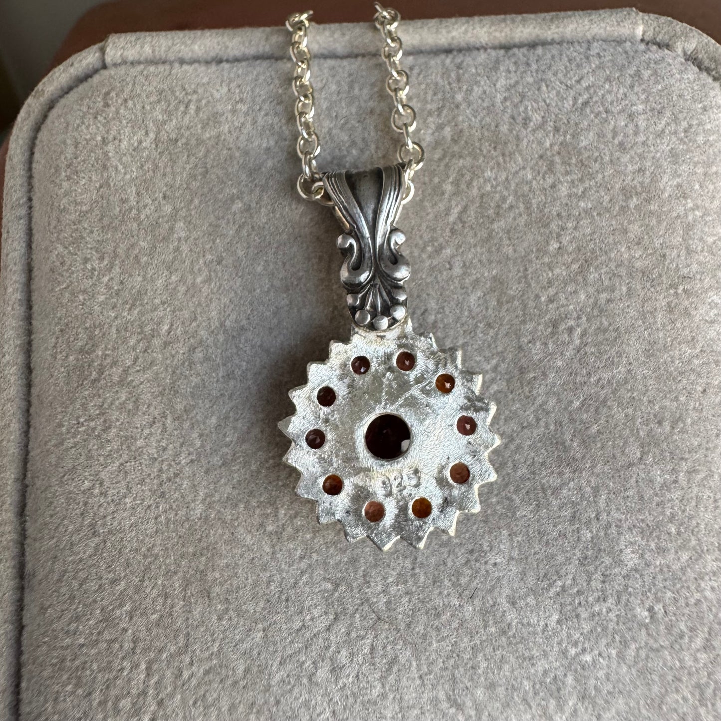 Mozambique Garnet handmade Victorian necklace in Sterling Silver