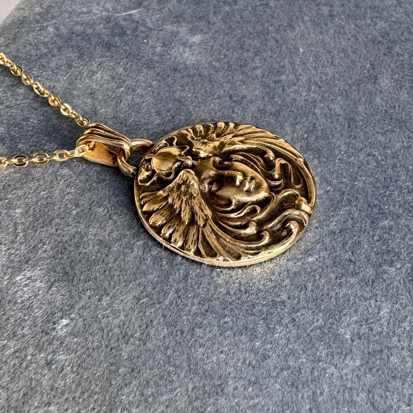 Art Nouveau Warrior Goddess handmade brass necklace