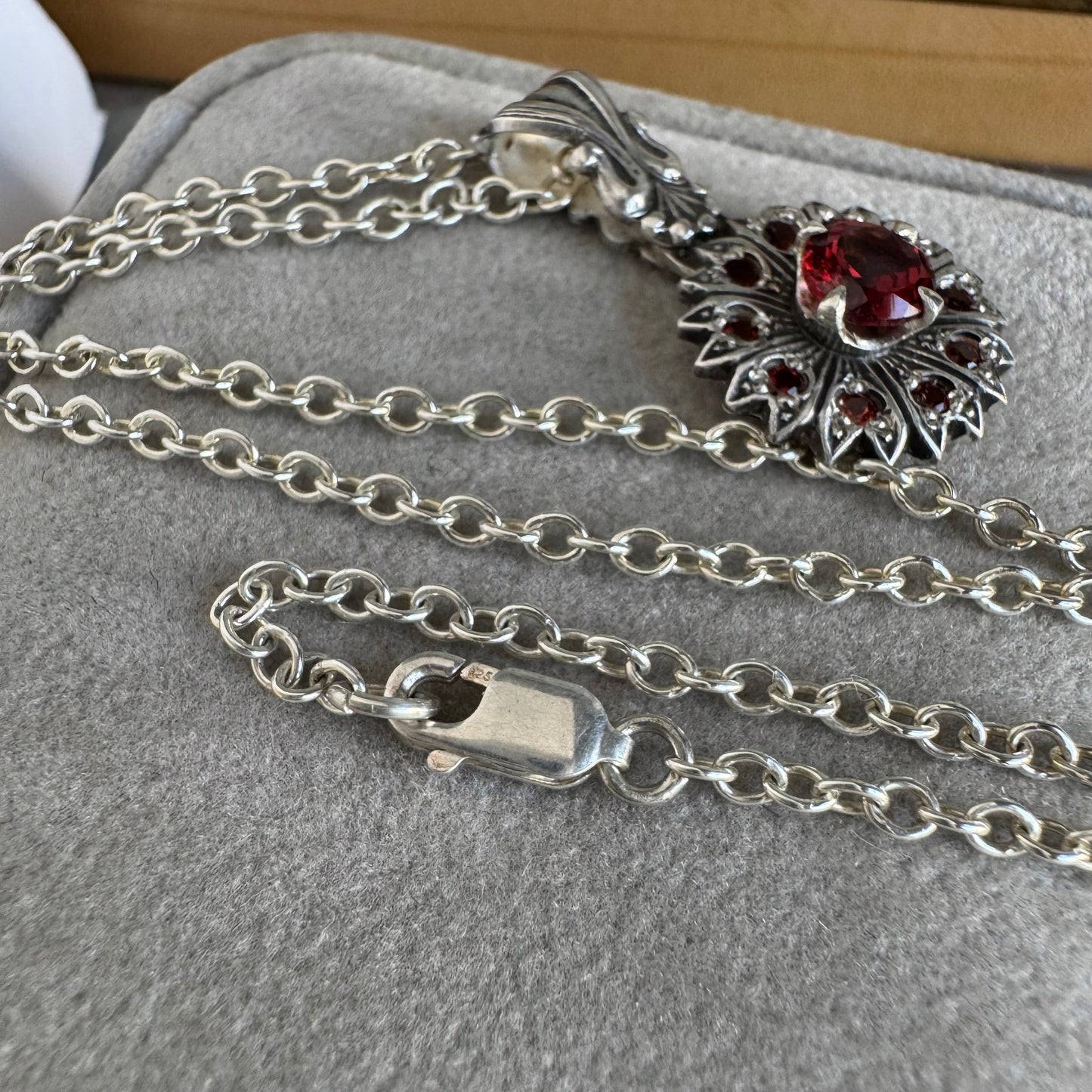 Mozambique Garnet handmade Victorian necklace in Sterling Silver