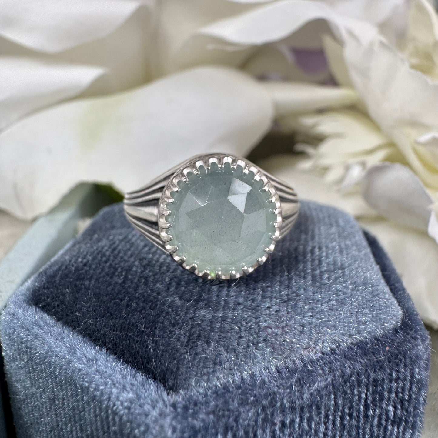 Art Deco 4ct Aquamarine handmade cocktail ring in Sterling Silver SIZE 7