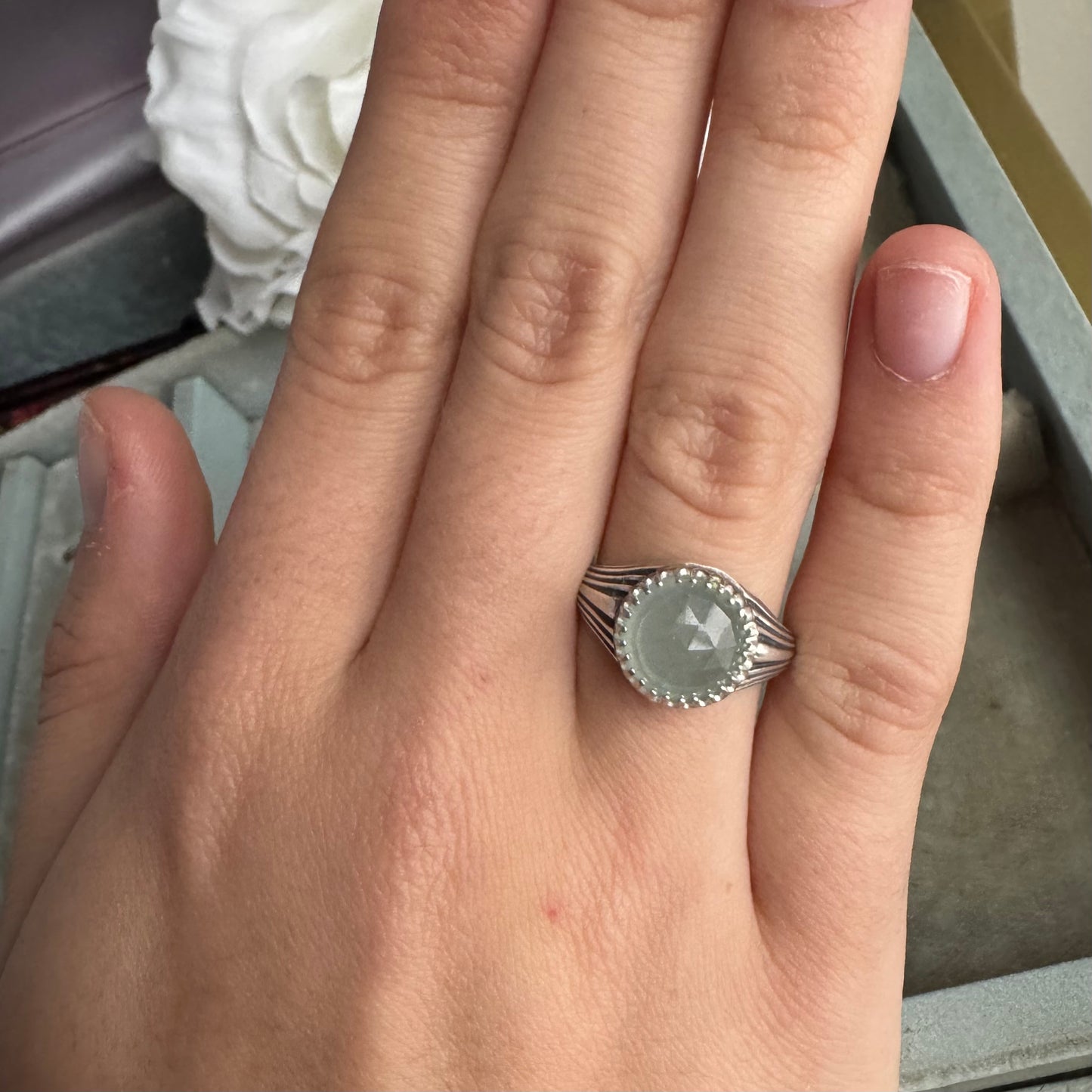 Art Deco 4ct Aquamarine handmade cocktail ring in Sterling Silver SIZE 7
