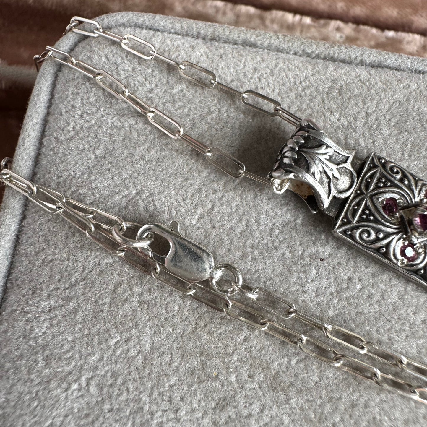Mozambique Garnet handmade Victorian necklace in Sterling Silver