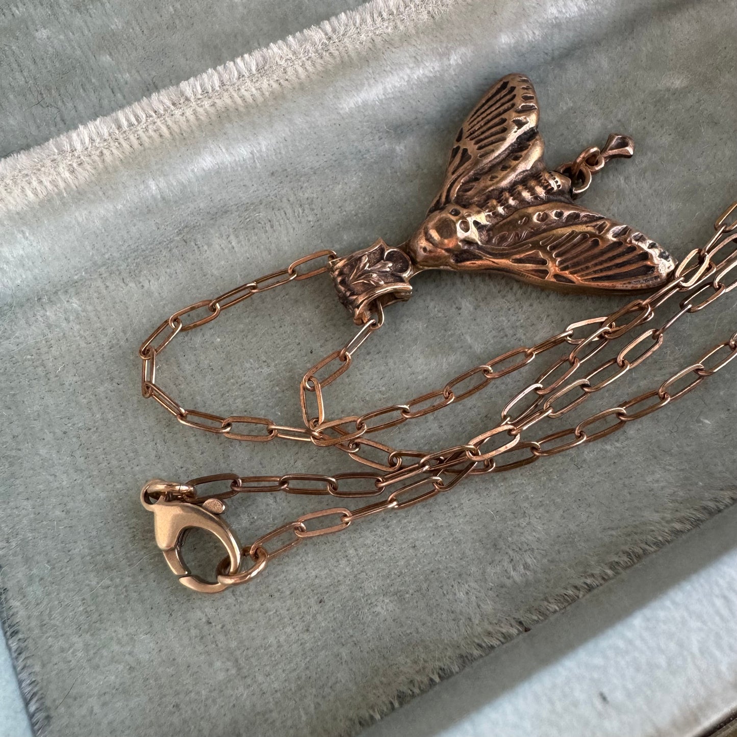 Botanical Moth artisan necklace in Bronze