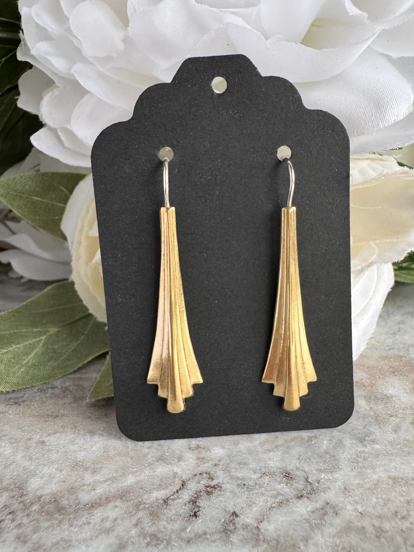 Art Deco mixed metal gold Brass and Sterling Silver drop artisan earrings