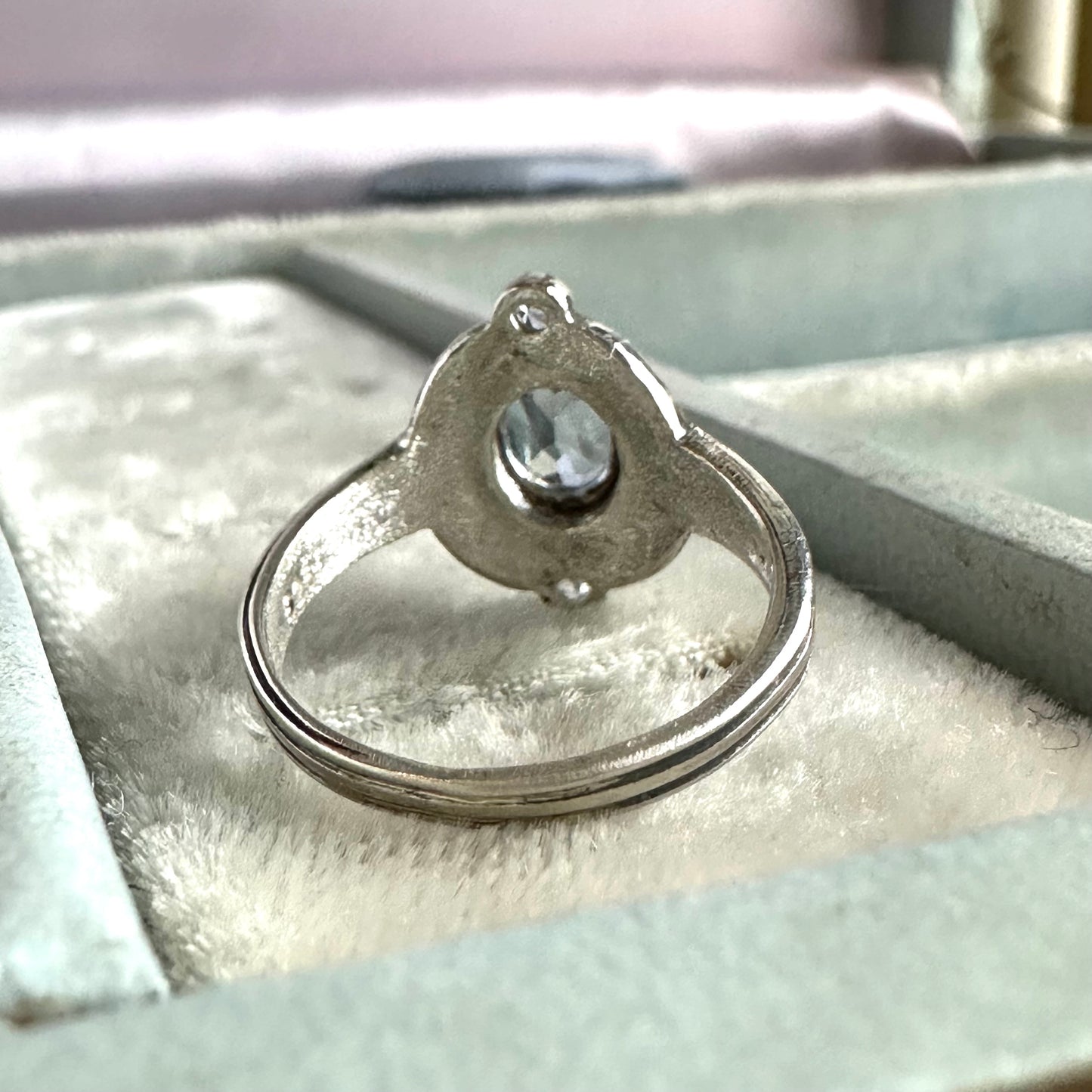 Art Deco three stone Aquamarine spinel artisan ring in Sterling Silver SIZE 7