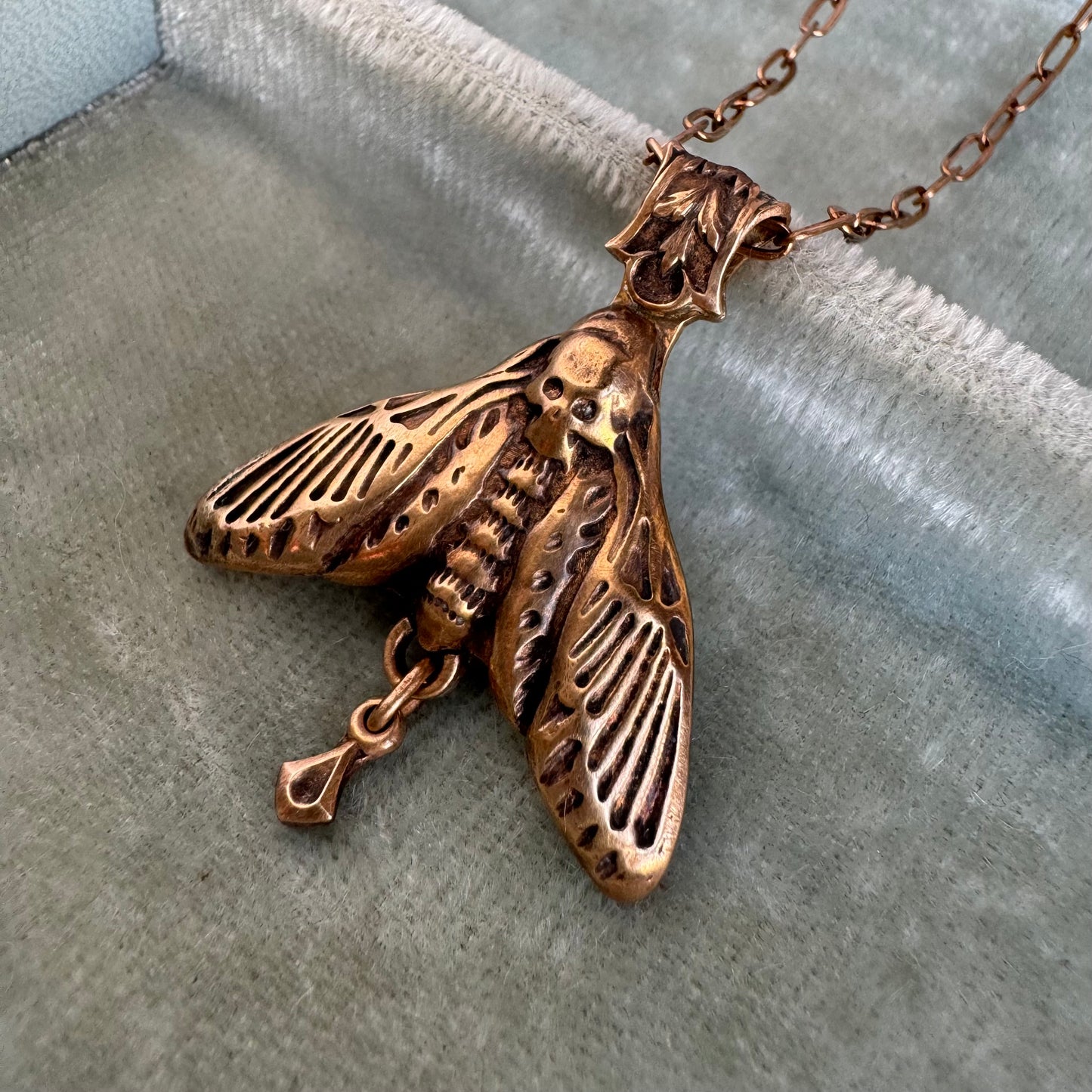 Botanical Moth artisan necklace in Bronze