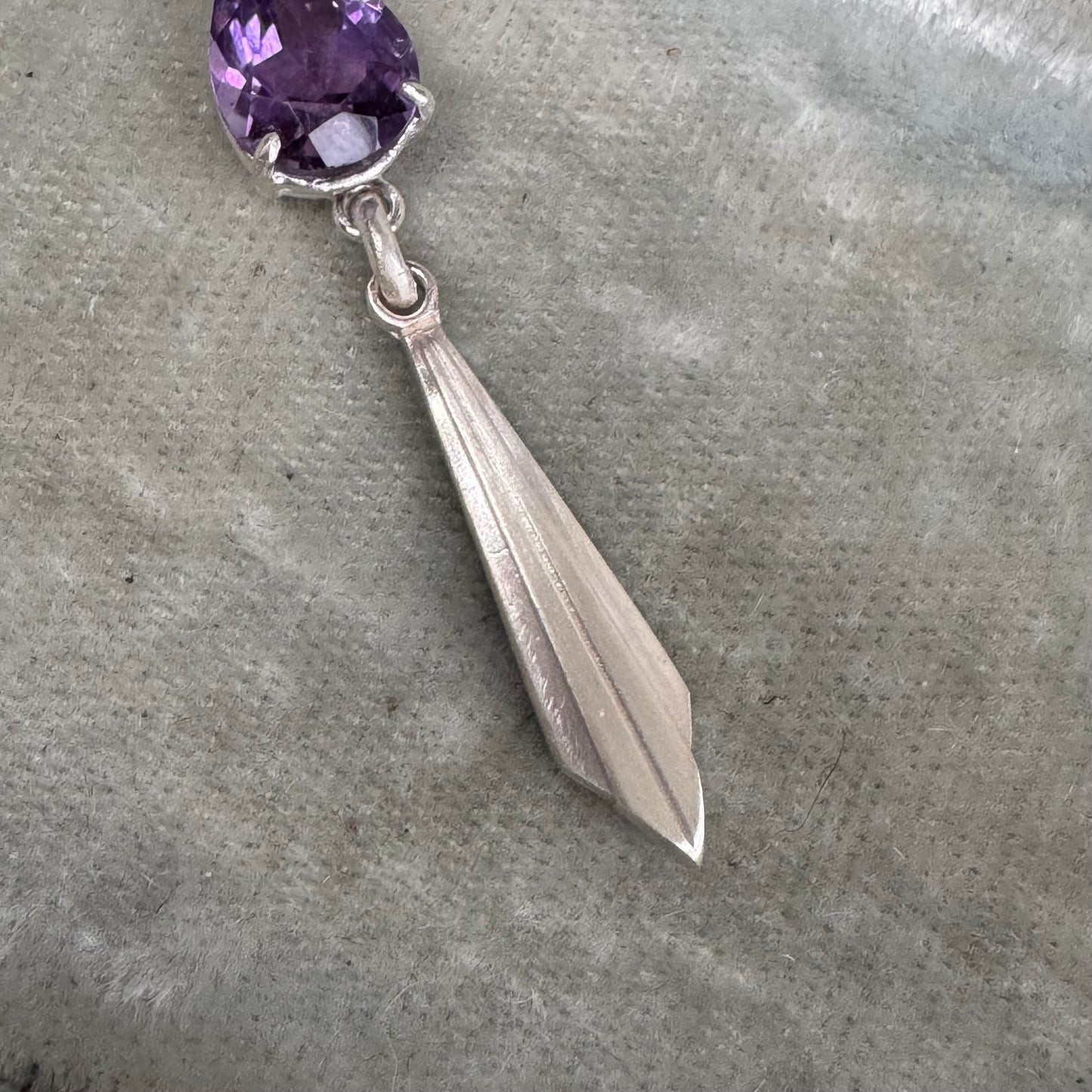 Art Deco pear shape 9ct Amethyst lariat necklace handmade in Sterling Silver