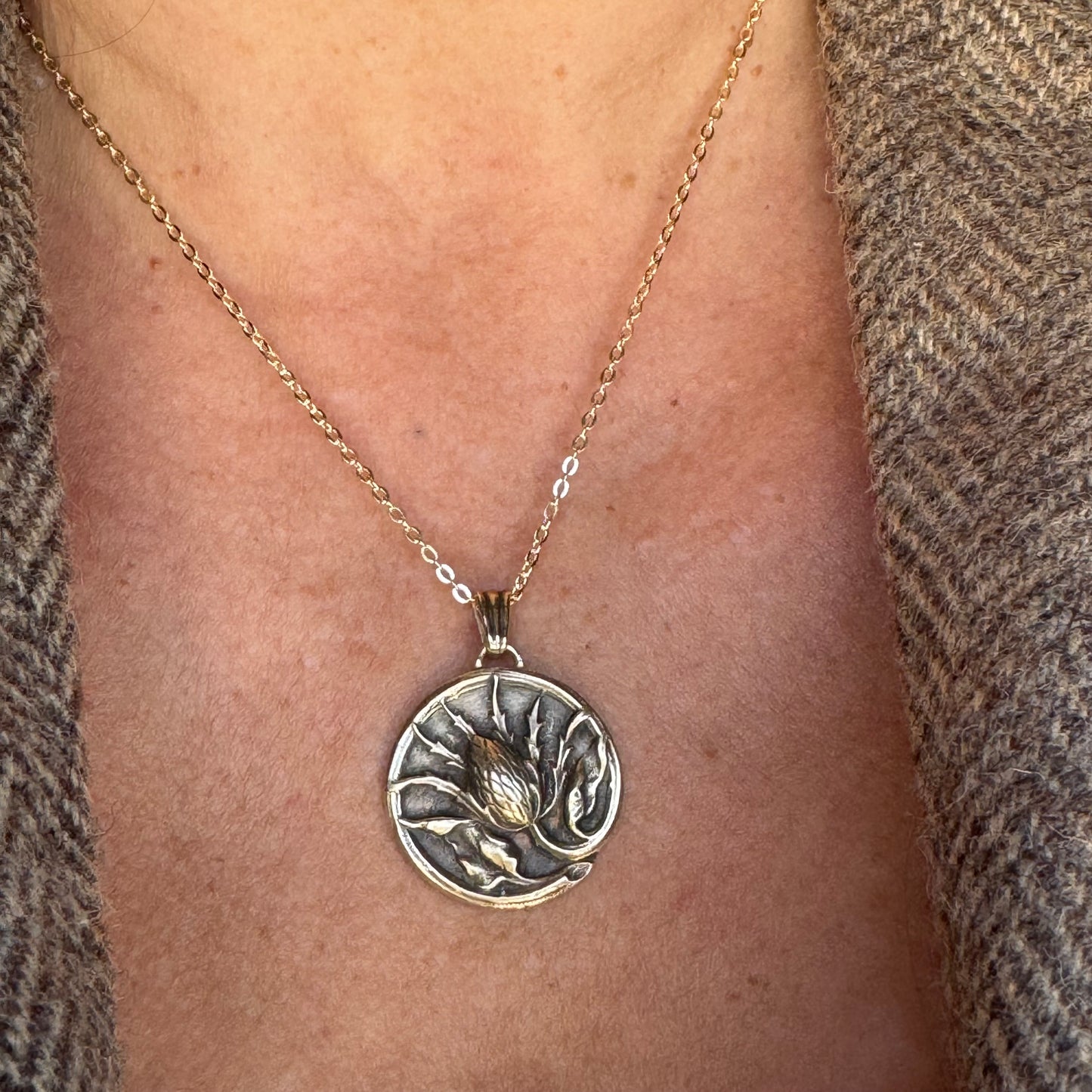 Thistle handmade botanical brass necklace