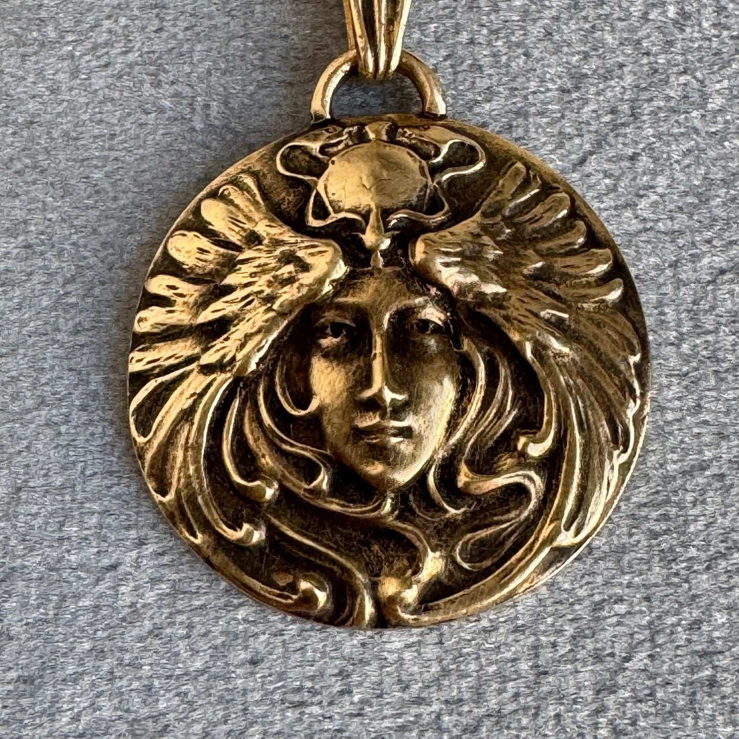 Art Nouveau Warrior Goddess handmade brass necklace