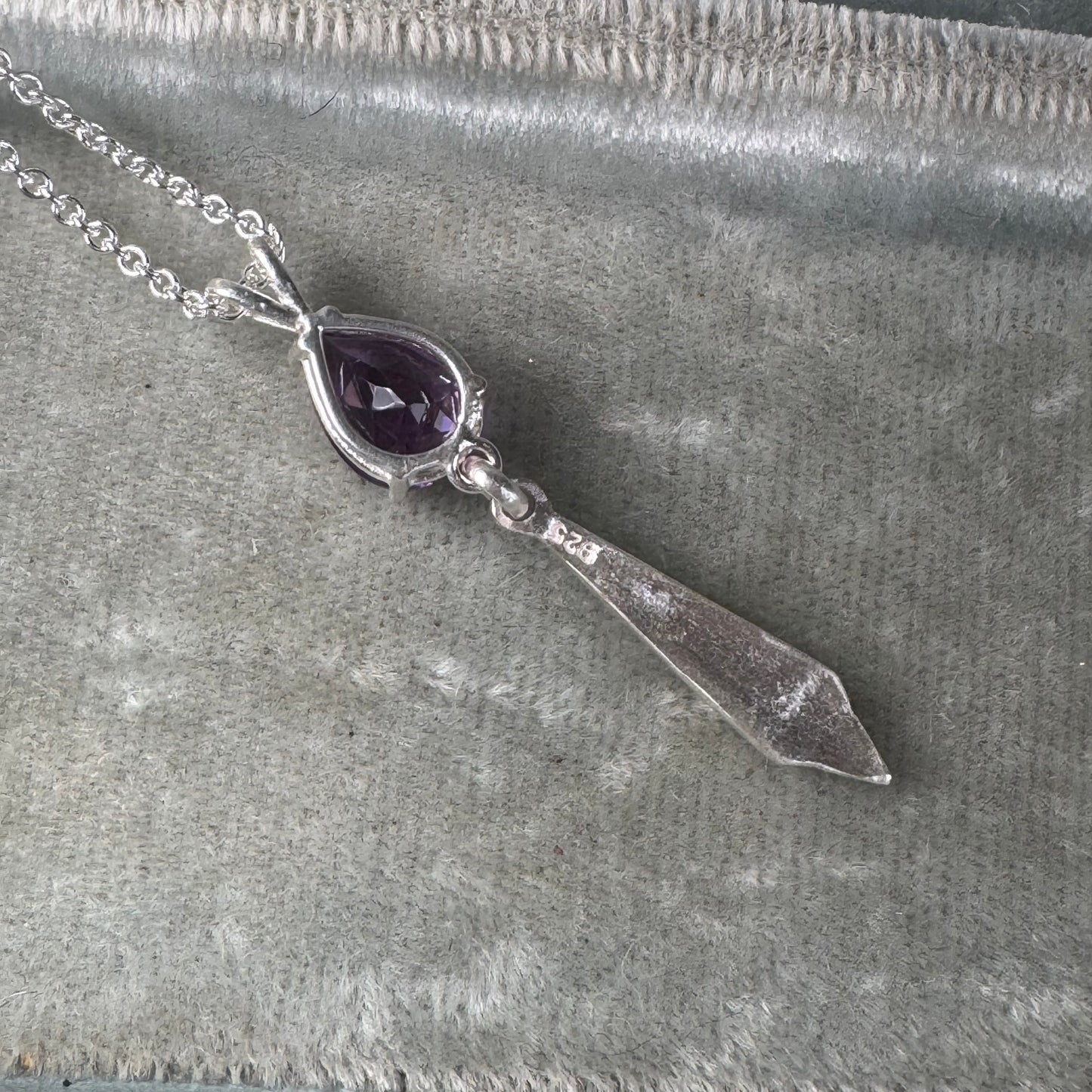 Art Deco pear shape 9ct Amethyst lariat necklace handmade in Sterling Silver