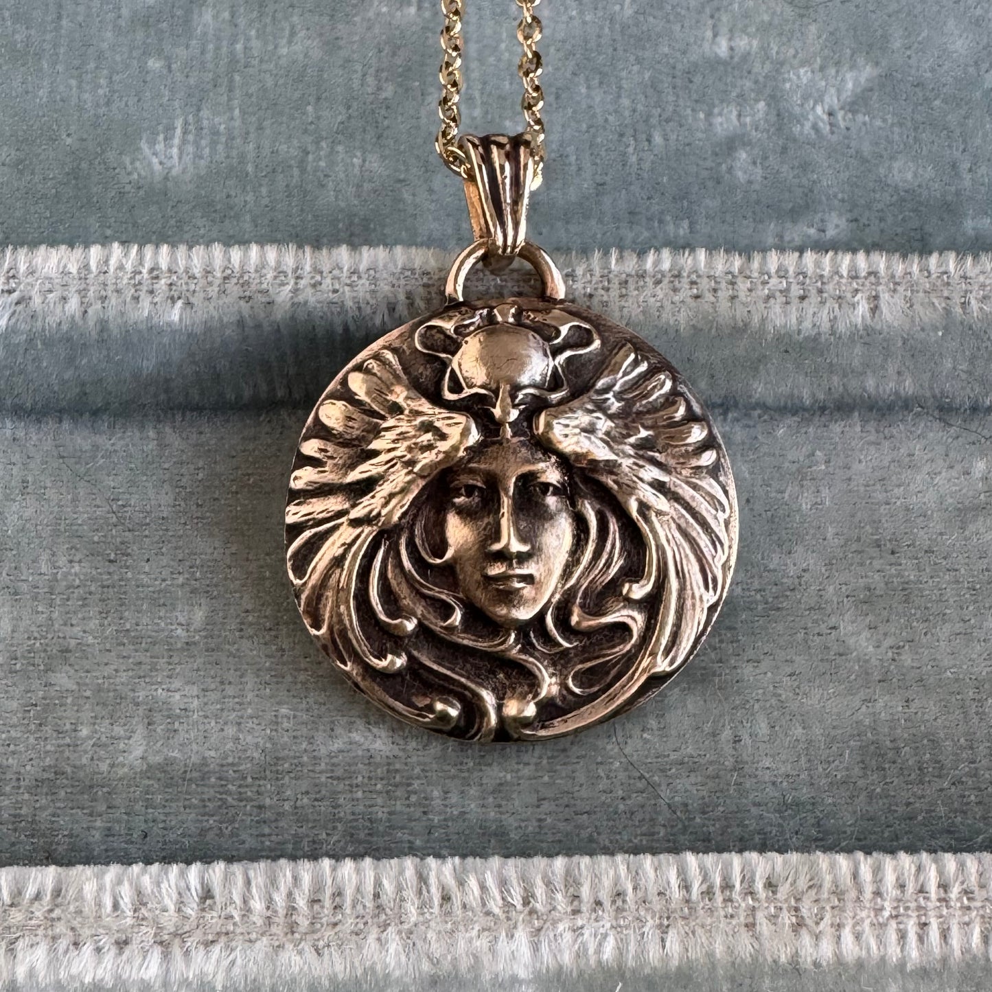 Art Nouveau Warrior Goddess handmade brass necklace