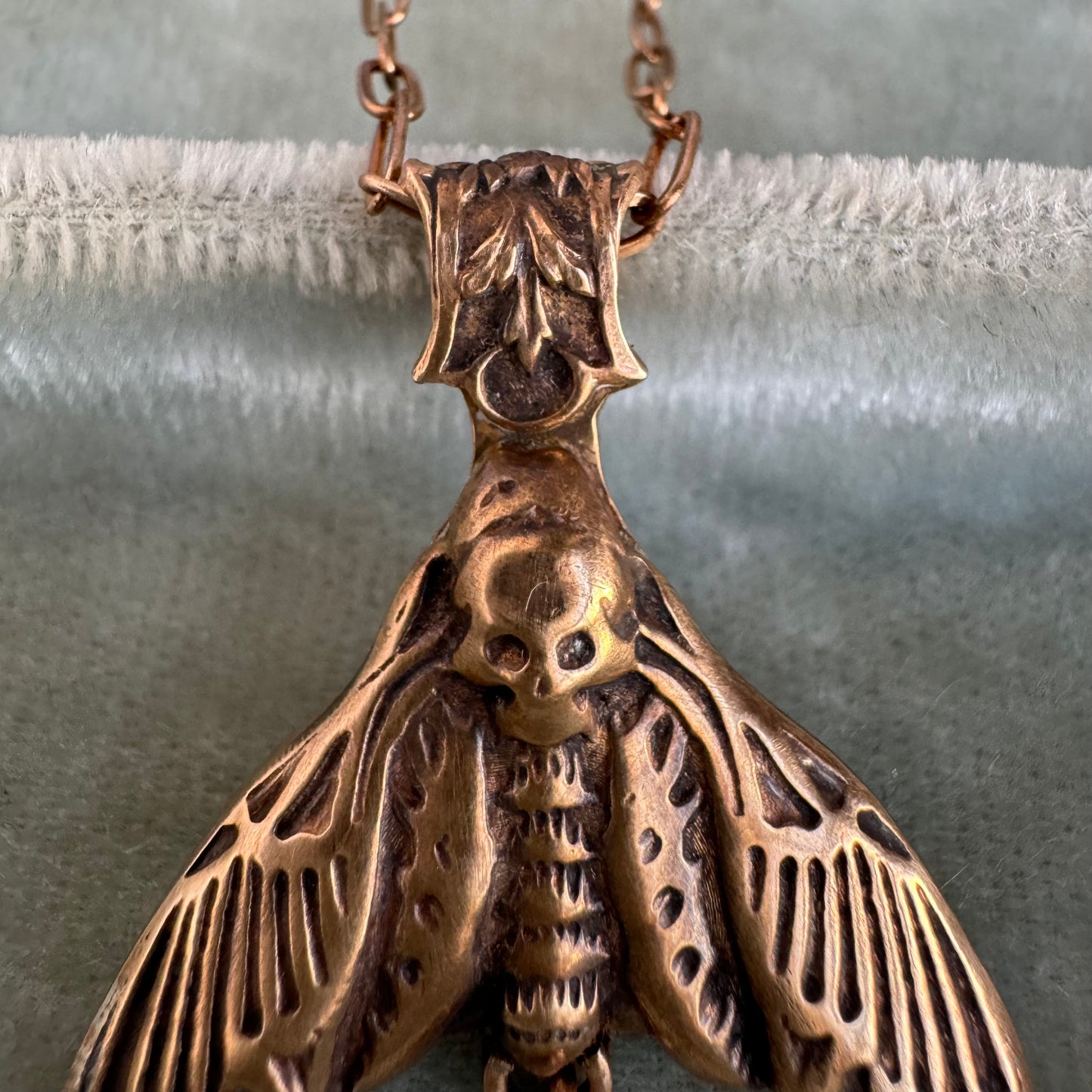 Botanical Moth artisan necklace in Bronze
