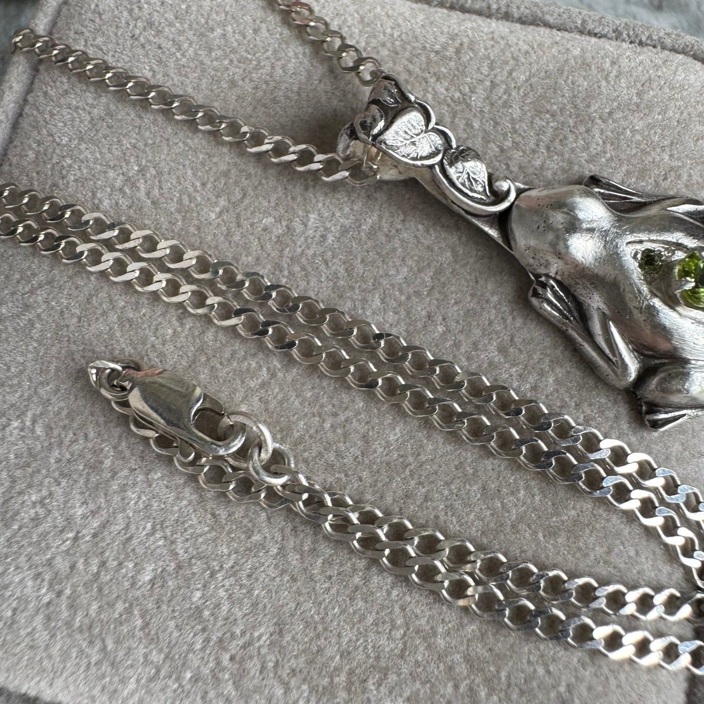 Art Nouveau botanical Frog artisan Peridot necklace