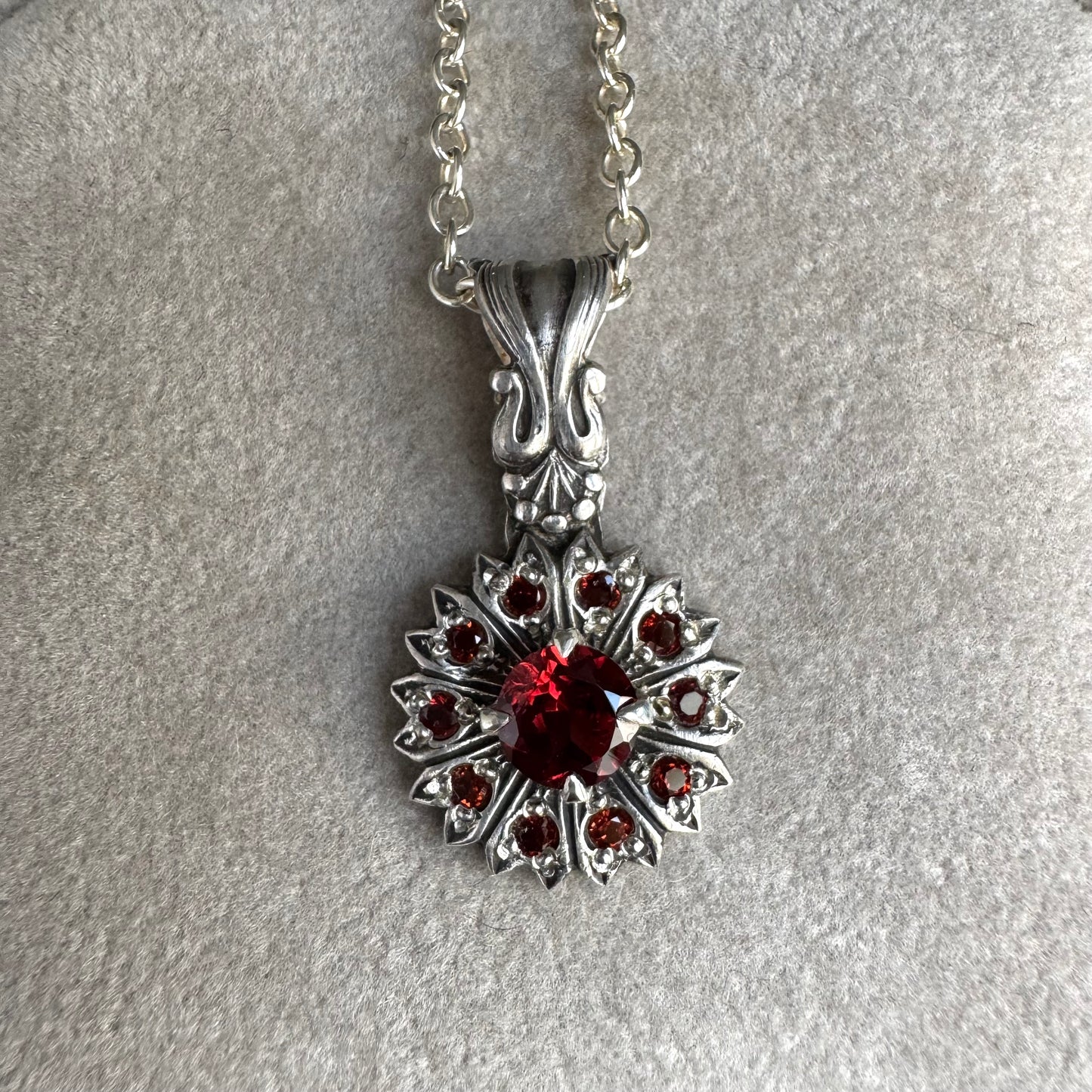 Mozambique Garnet handmade Victorian necklace in Sterling Silver
