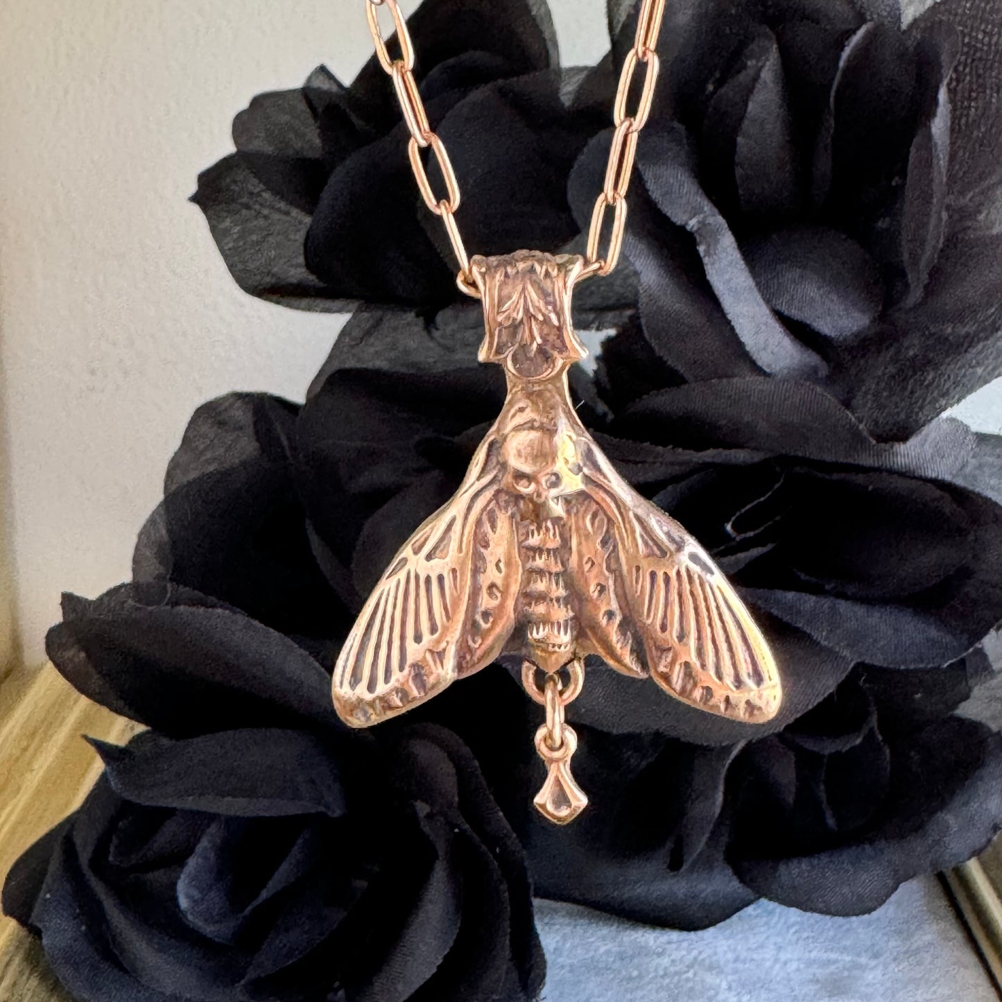 Botanical Moth artisan necklace in Bronze