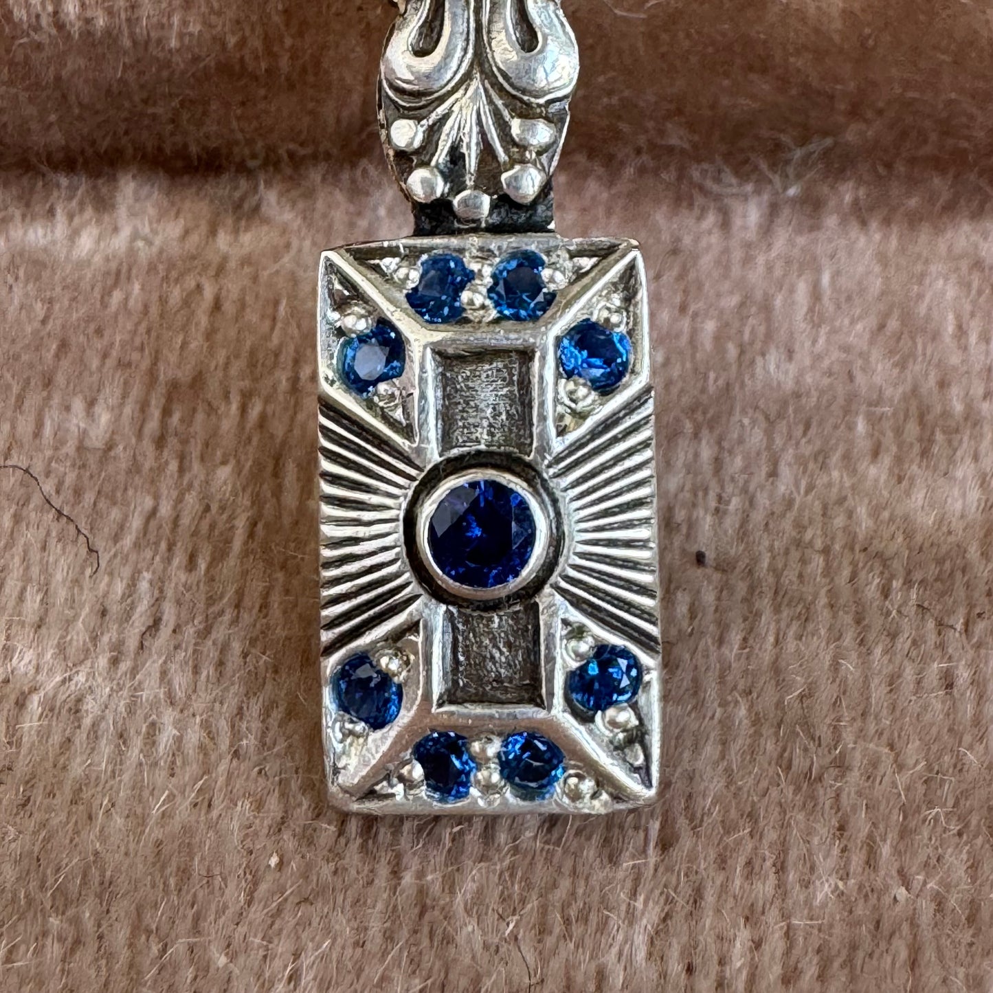 Art Deco blue Sapphire and Spinel handmade necklace in Sterling Silver