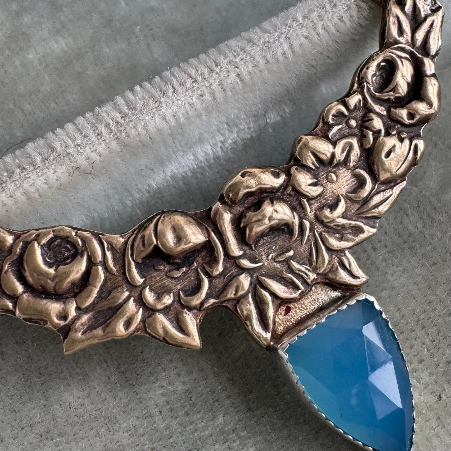 Victorian flower bouquet artisan Chalcedony gemstone and mixed metal necklace