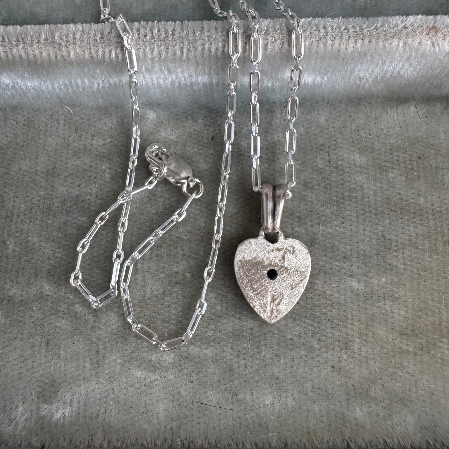 Victorian Heart Sapphire blue Spinel handmade necklace in Sterling Silver