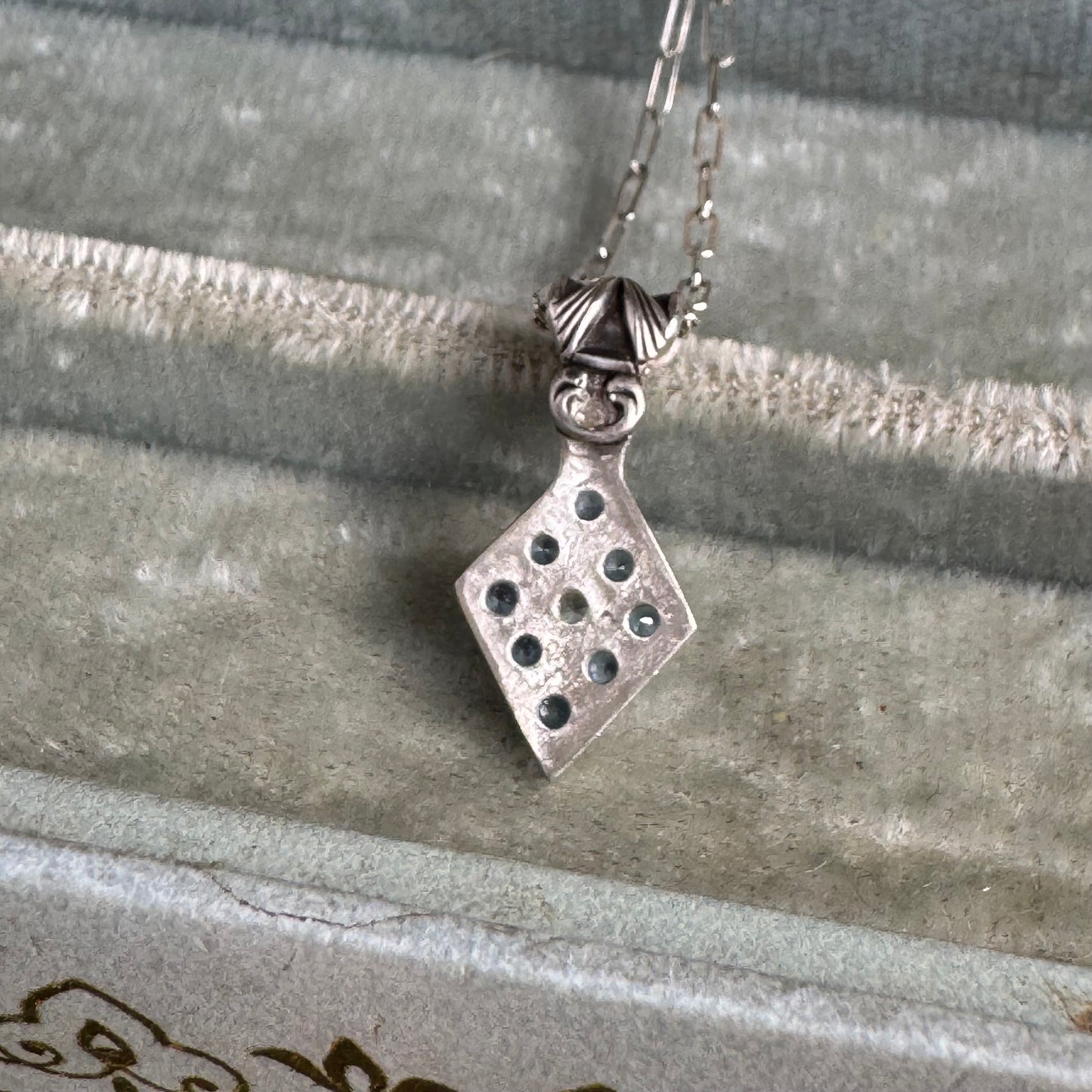 Art Deco Aquamarine and Zircon artisan necklace in Sterling Silver