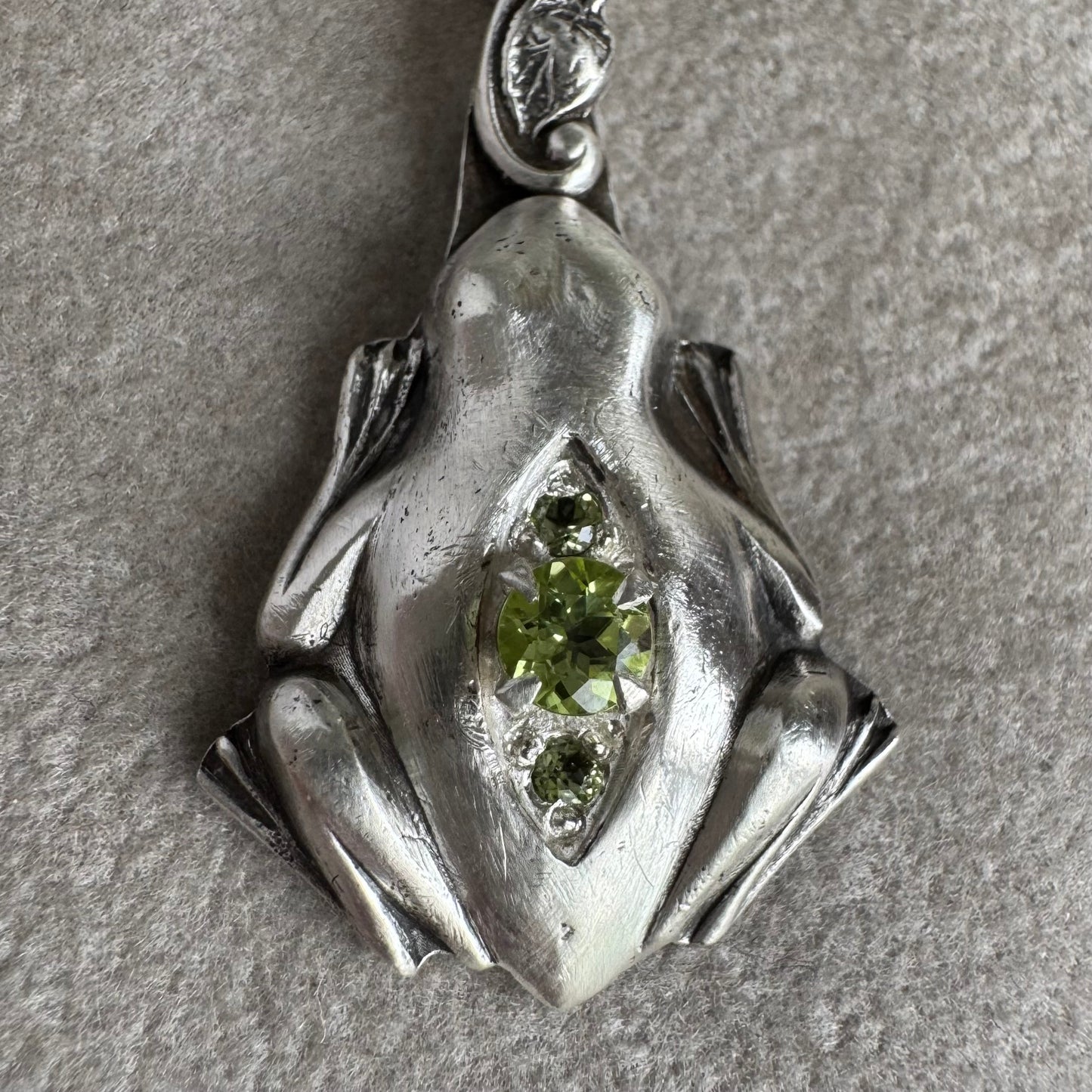 Art Nouveau botanical Frog artisan Peridot necklace