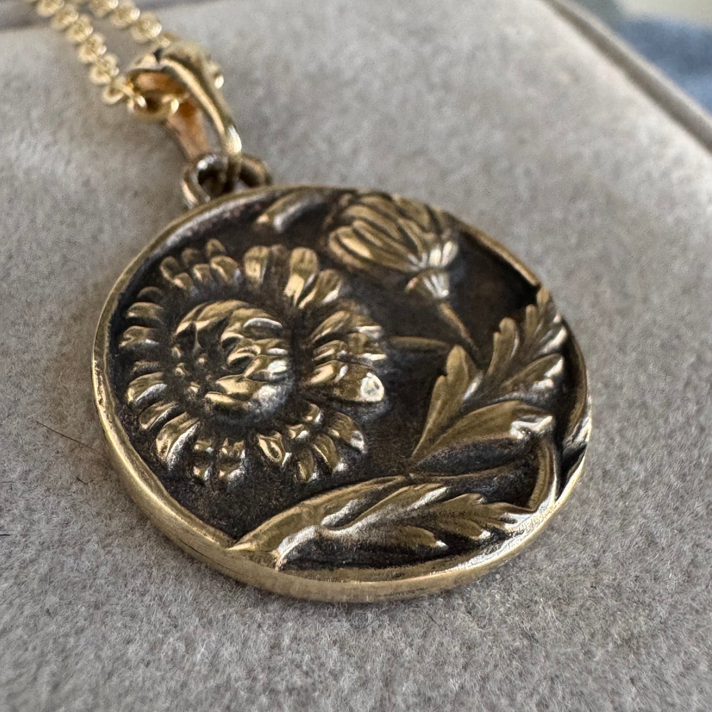 Dandelion handmade Art Nouveau botanical brass necklace