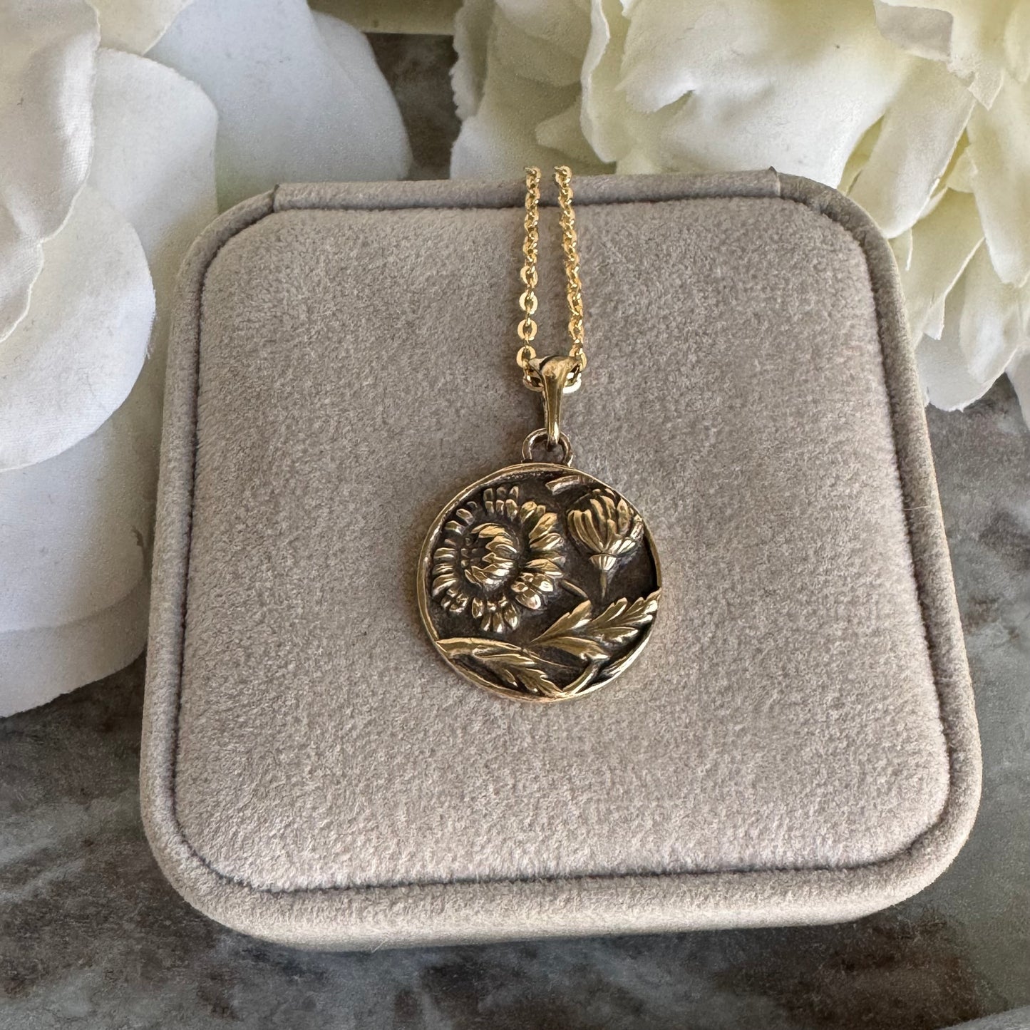 Dandelion handmade Art Nouveau botanical brass necklace