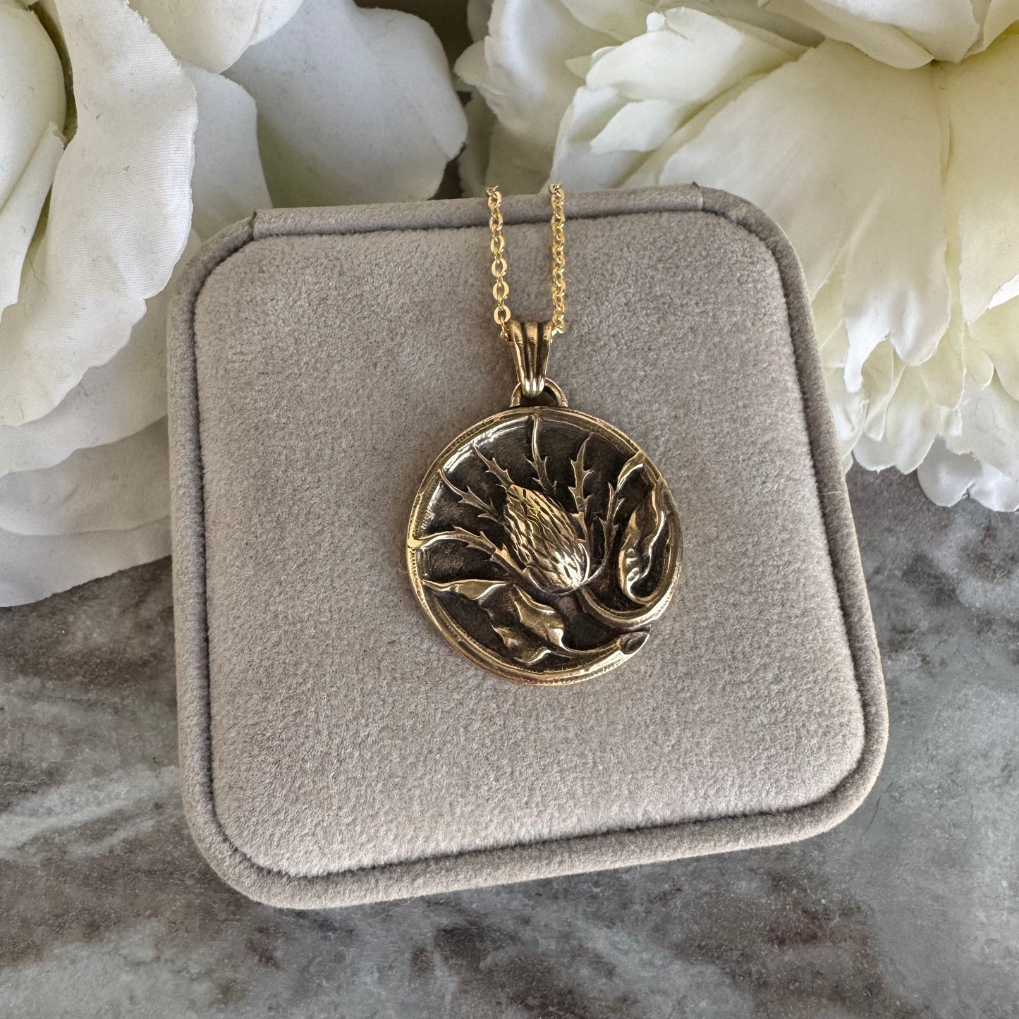 Thistle handmade botanical brass necklace