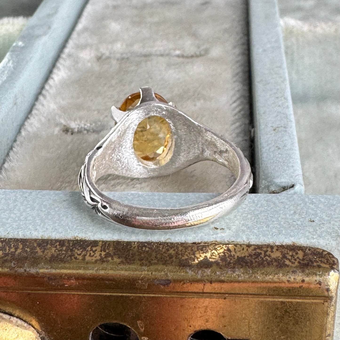 Victorian wildflower artisan 3ct Citrine cocktail ring SIZE 6