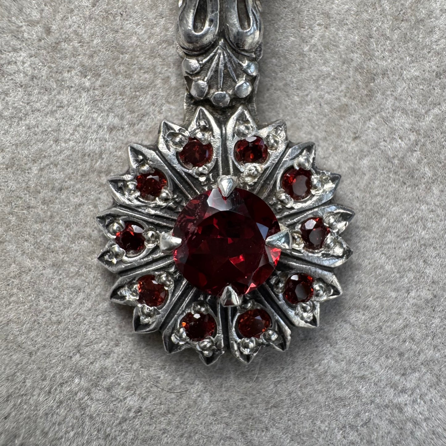 Mozambique Garnet handmade Victorian necklace in Sterling Silver