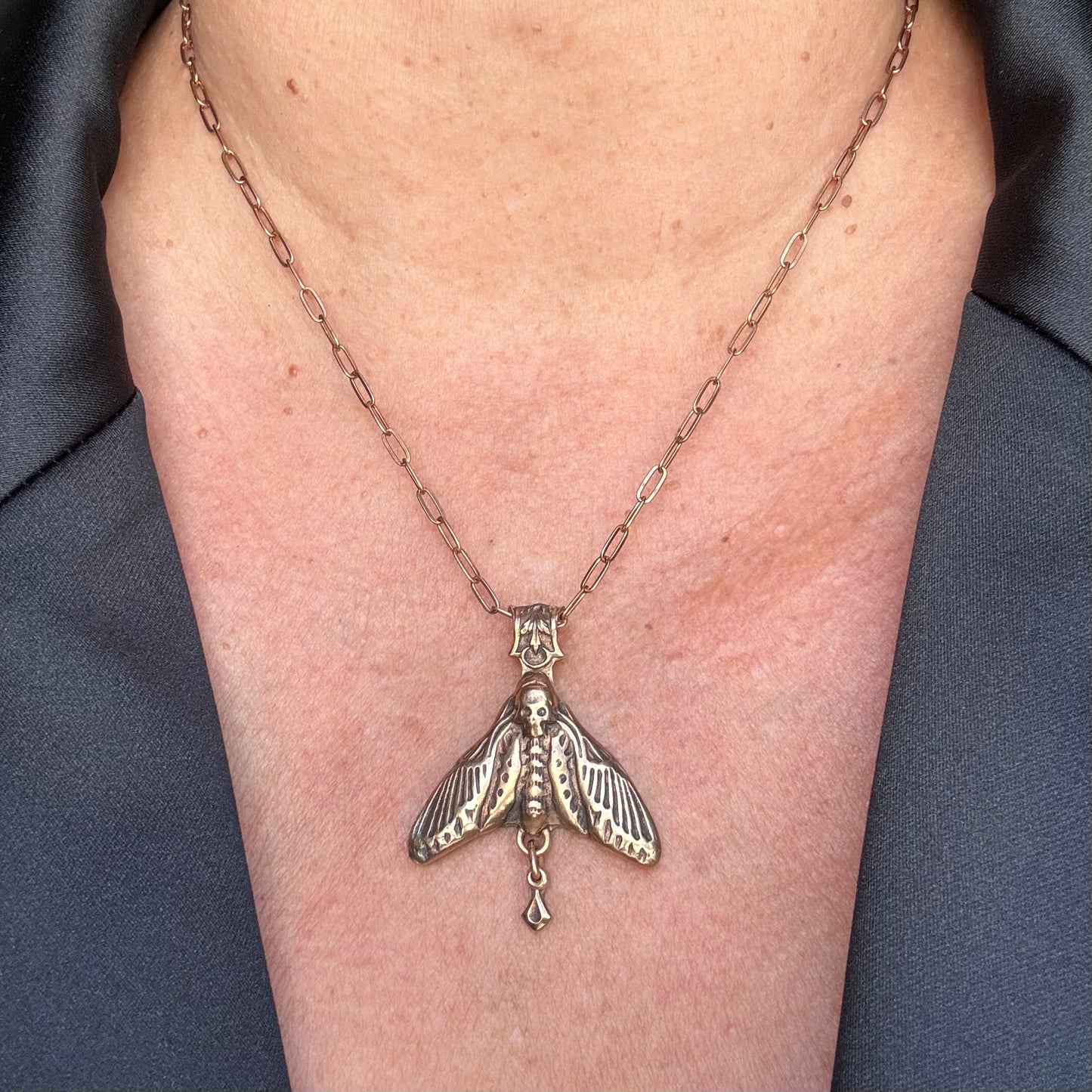 Botanical Moth artisan necklace in Bronze