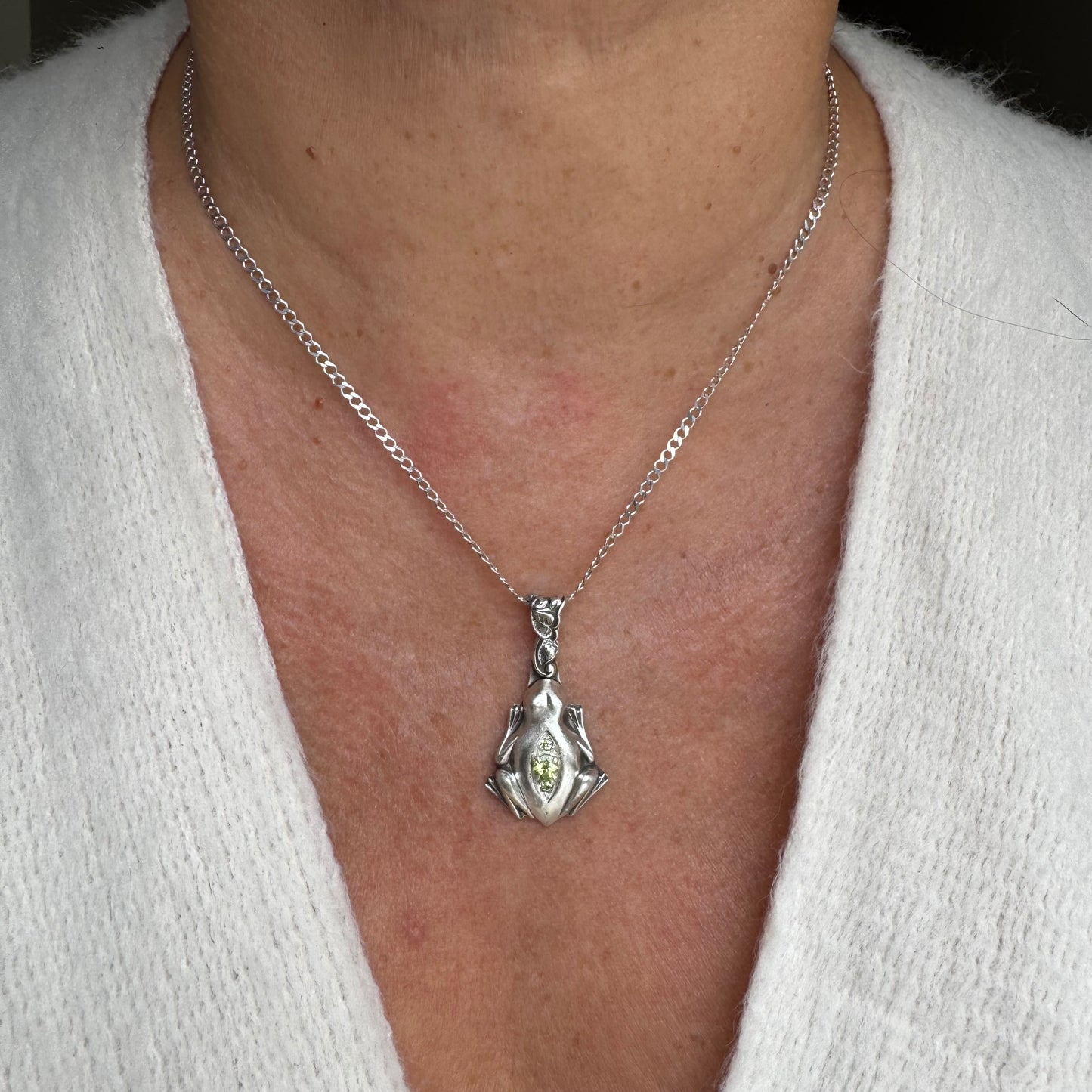 Art Nouveau botanical Frog artisan Peridot necklace