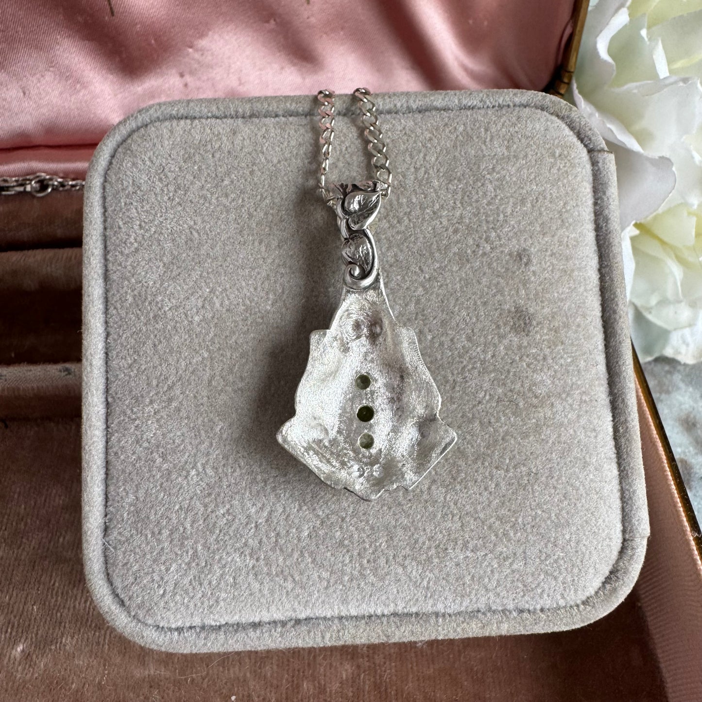 Art Nouveau botanical Frog artisan Peridot necklace