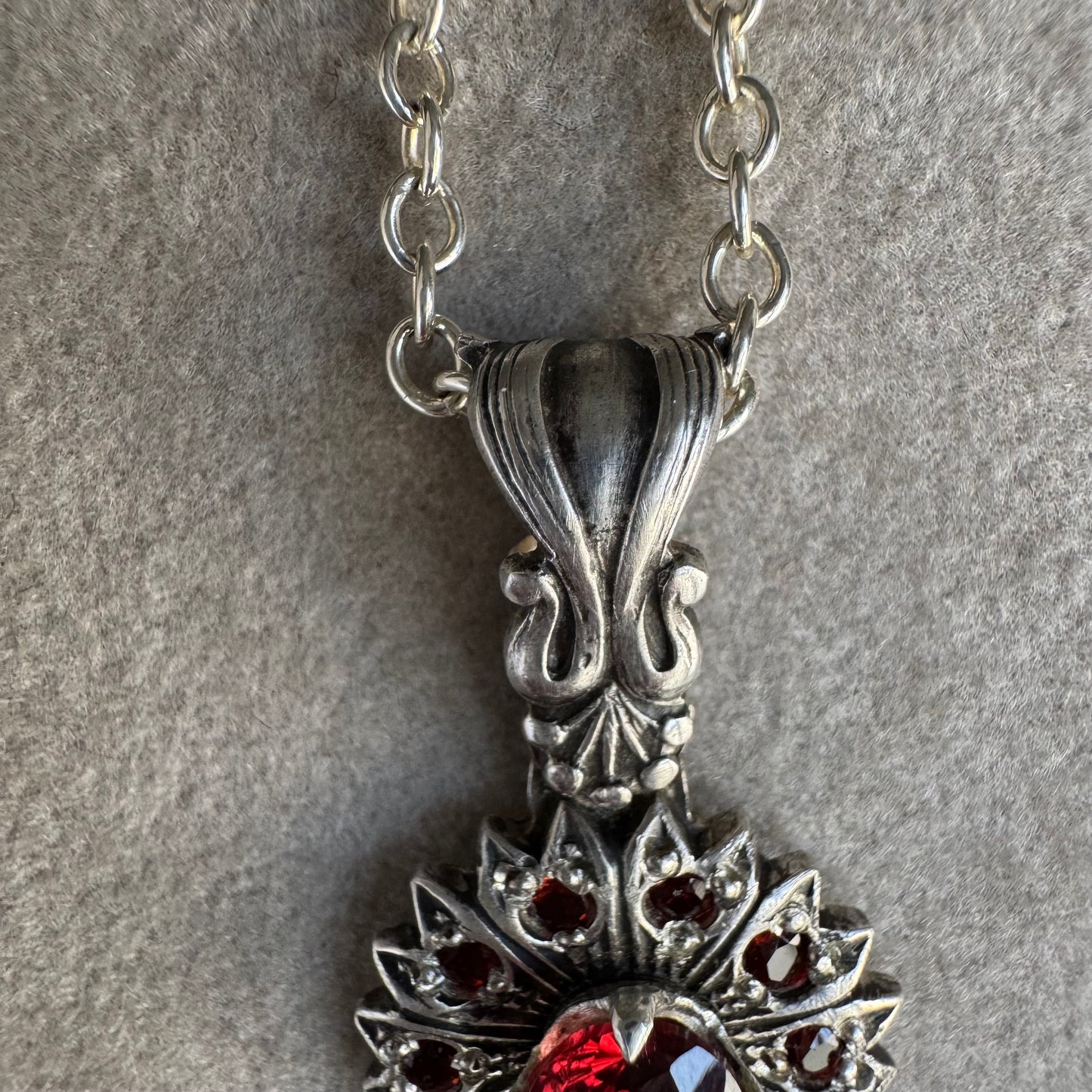 Mozambique Garnet handmade Victorian necklace in Sterling Silver