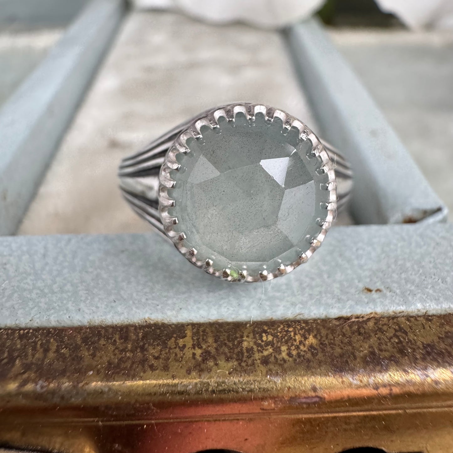 Art Deco 4ct Aquamarine handmade cocktail ring in Sterling Silver SIZE 7