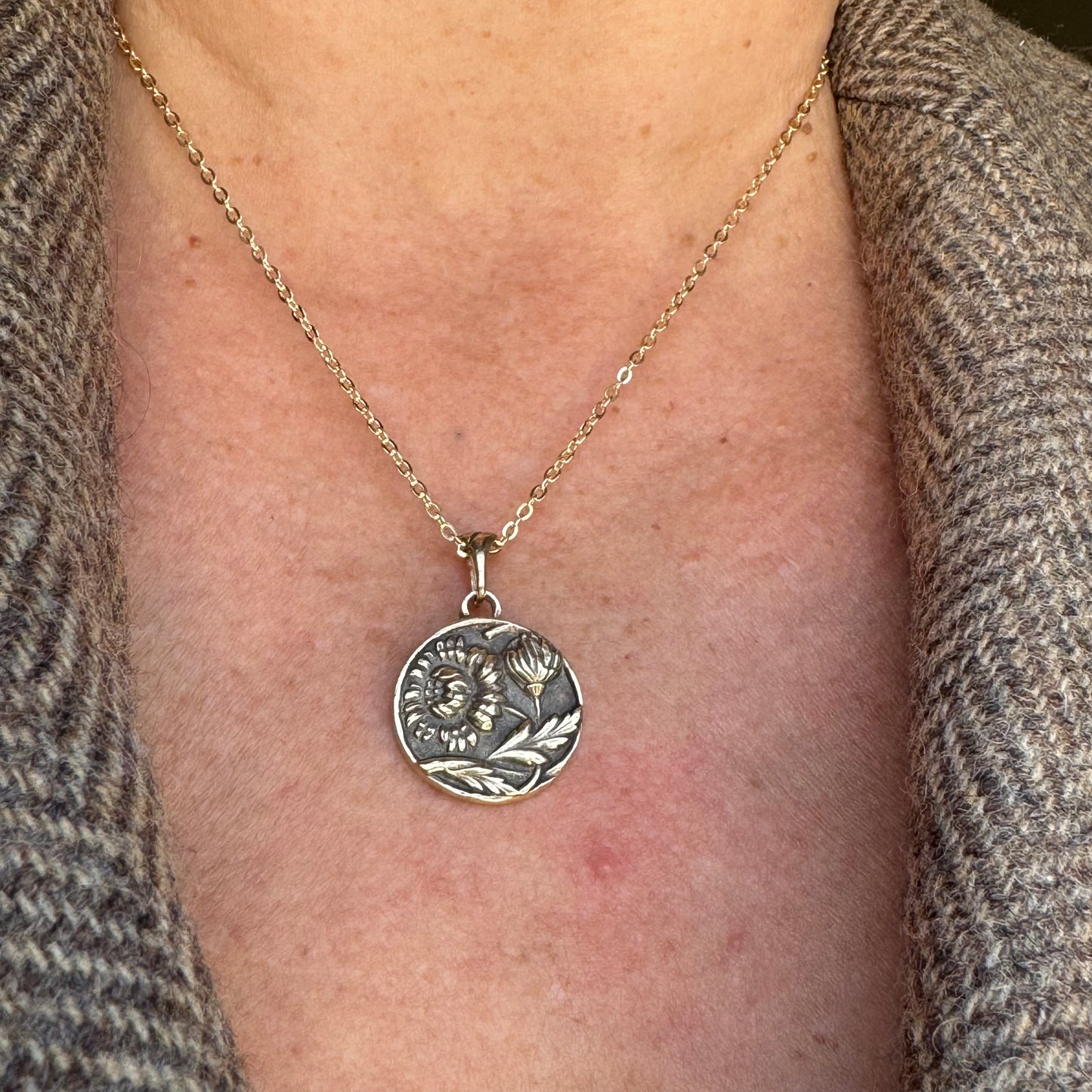 Dandelion handmade Art Nouveau botanical brass necklace