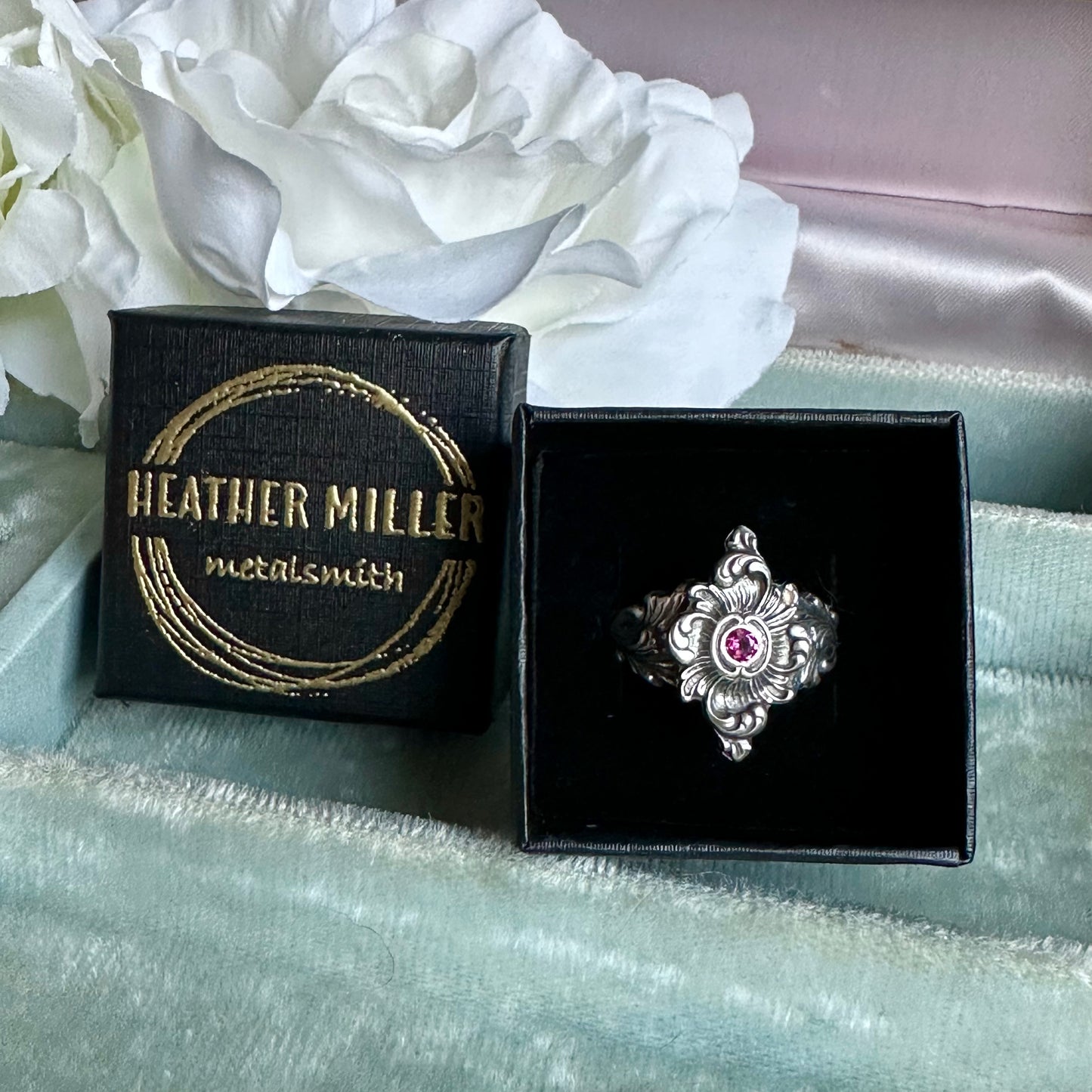 Gothic Fairytale Garnet cocktail ring handmade in Sterling Silver