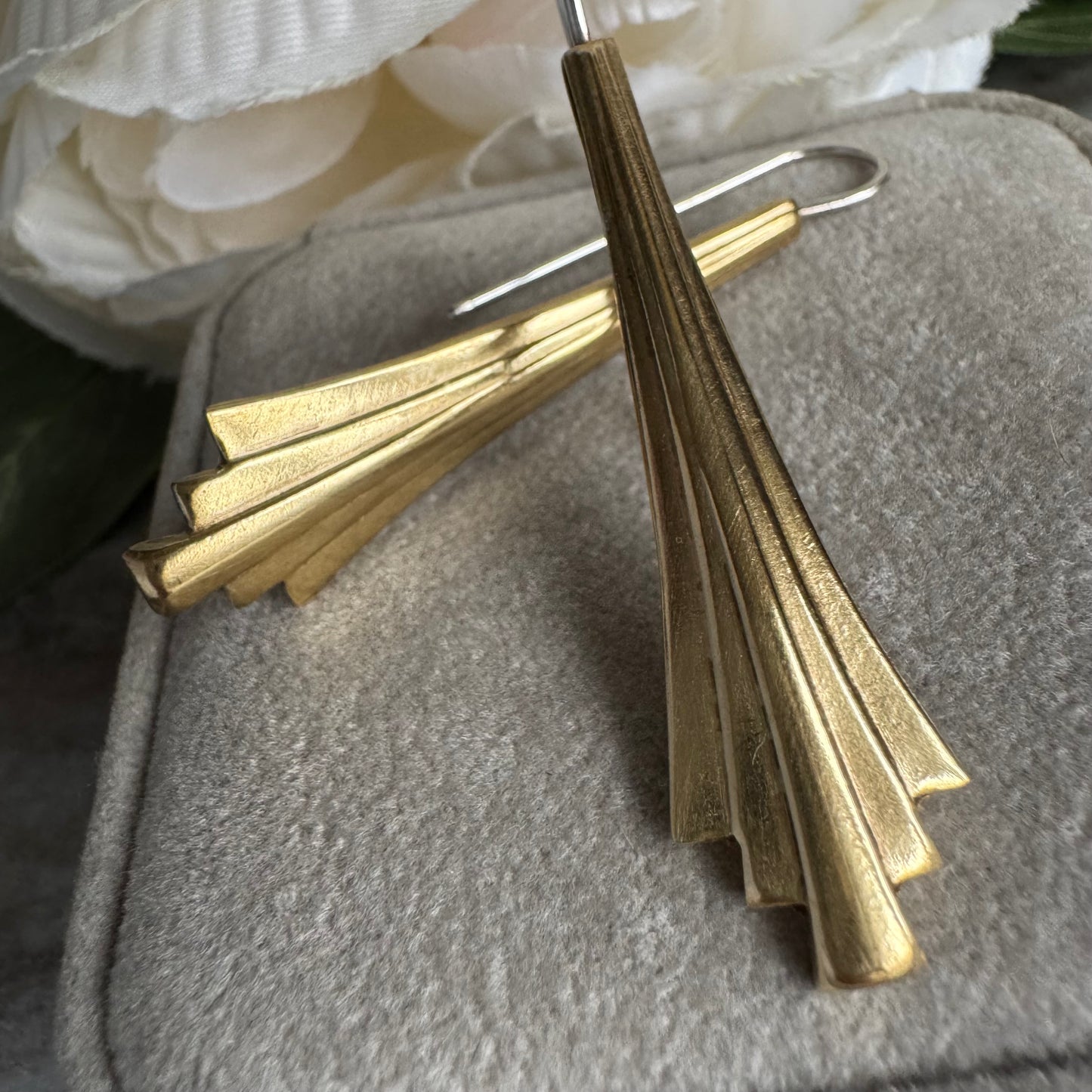 Art Deco mixed metal gold Brass and Sterling Silver drop artisan earrings
