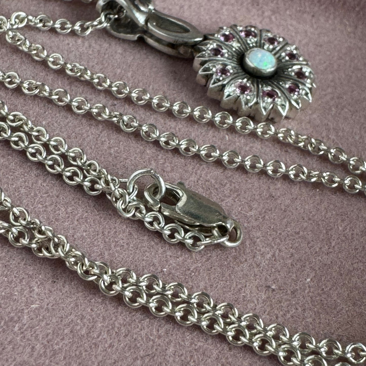 Botanical Opal and Sapphire artisan Victorian necklace in Sterling Silver