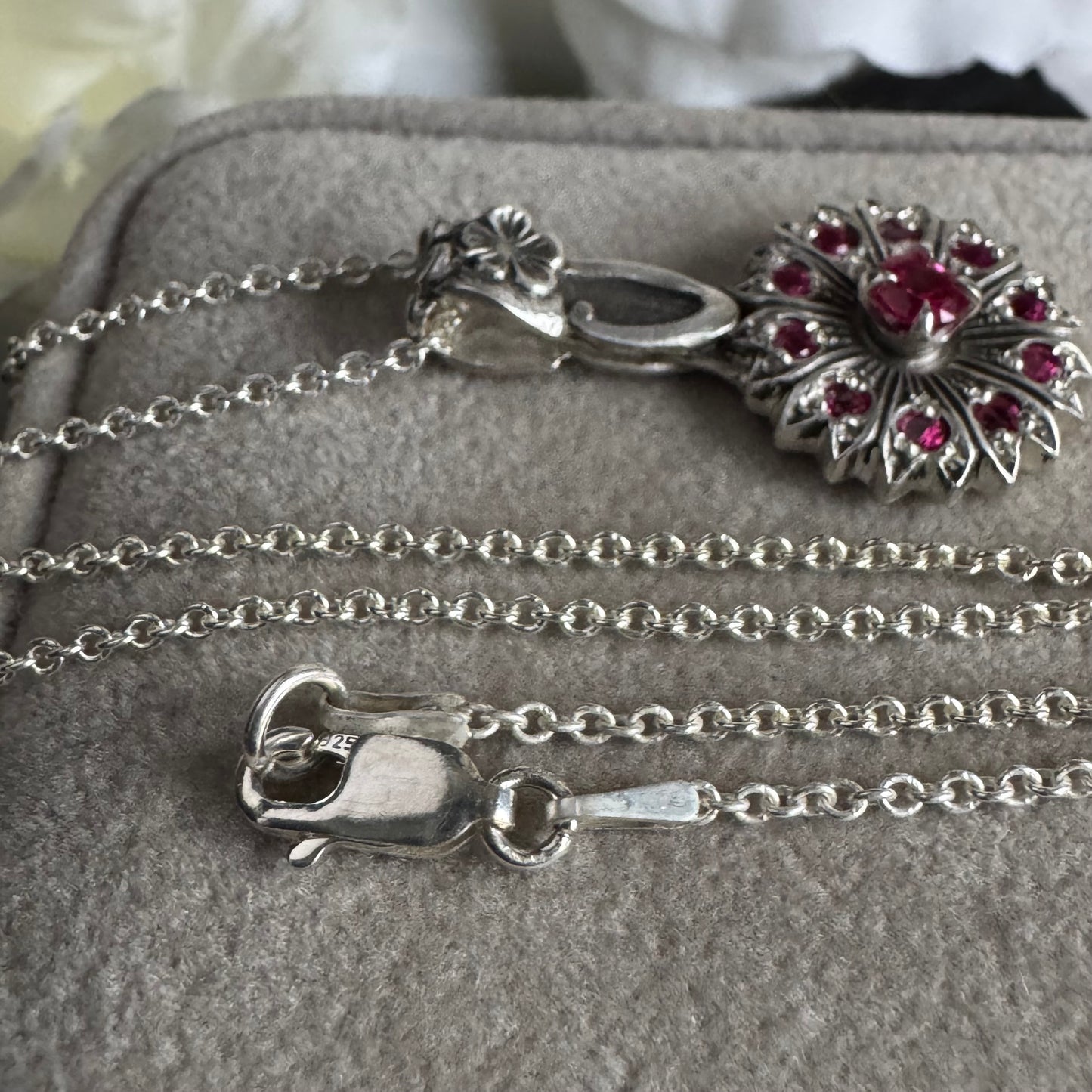 Victorian Ruby artisan necklace in Sterling Silver