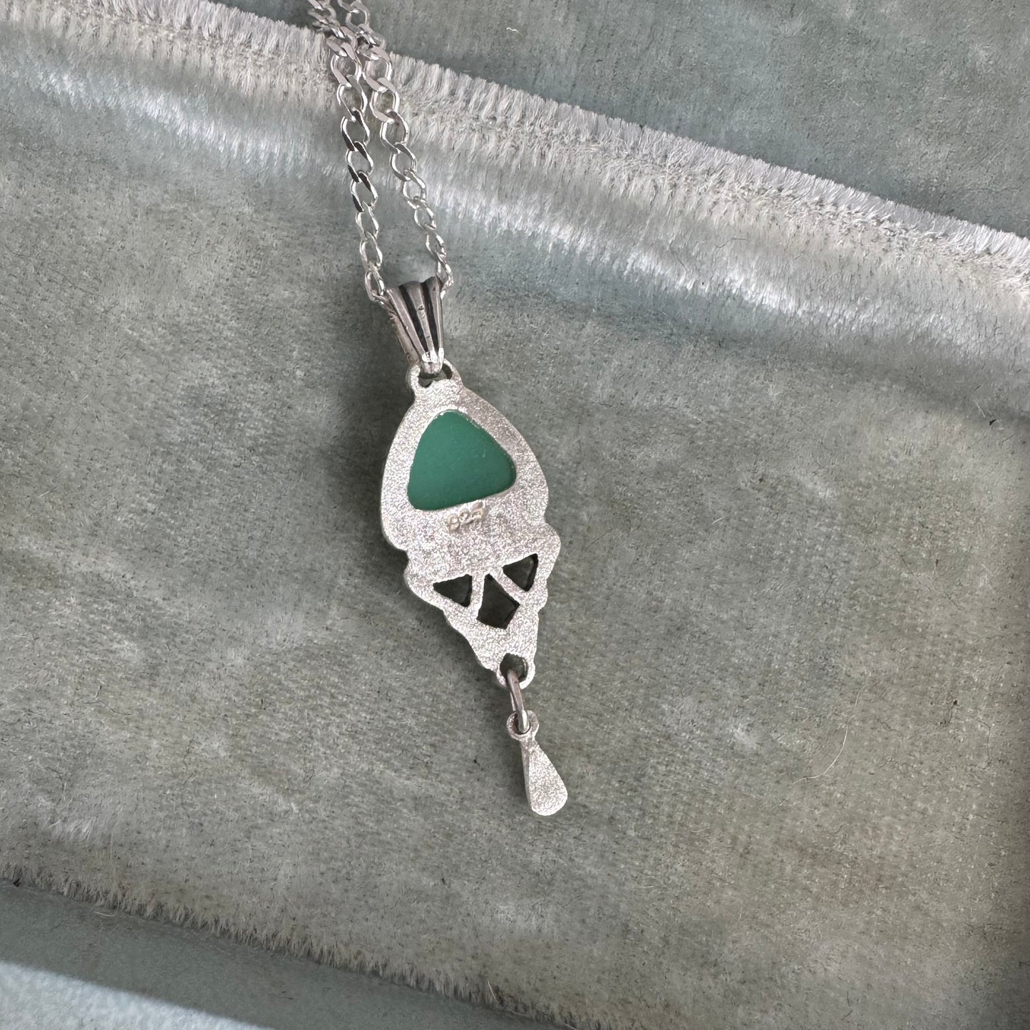 Art Nouveau trillion shaped Chrysoprase gemstone handmade necklace in Sterling Silver