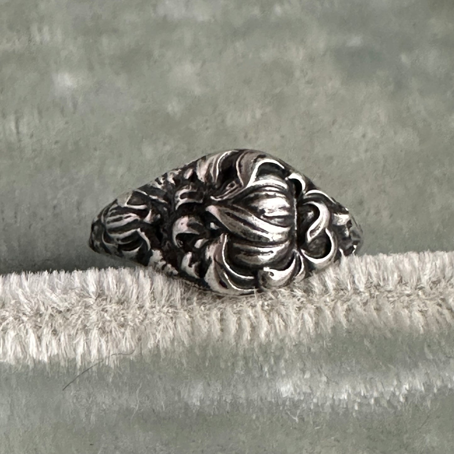 Vintage Chrysanthemum handmade heirloom flower ring in Sterling Silver