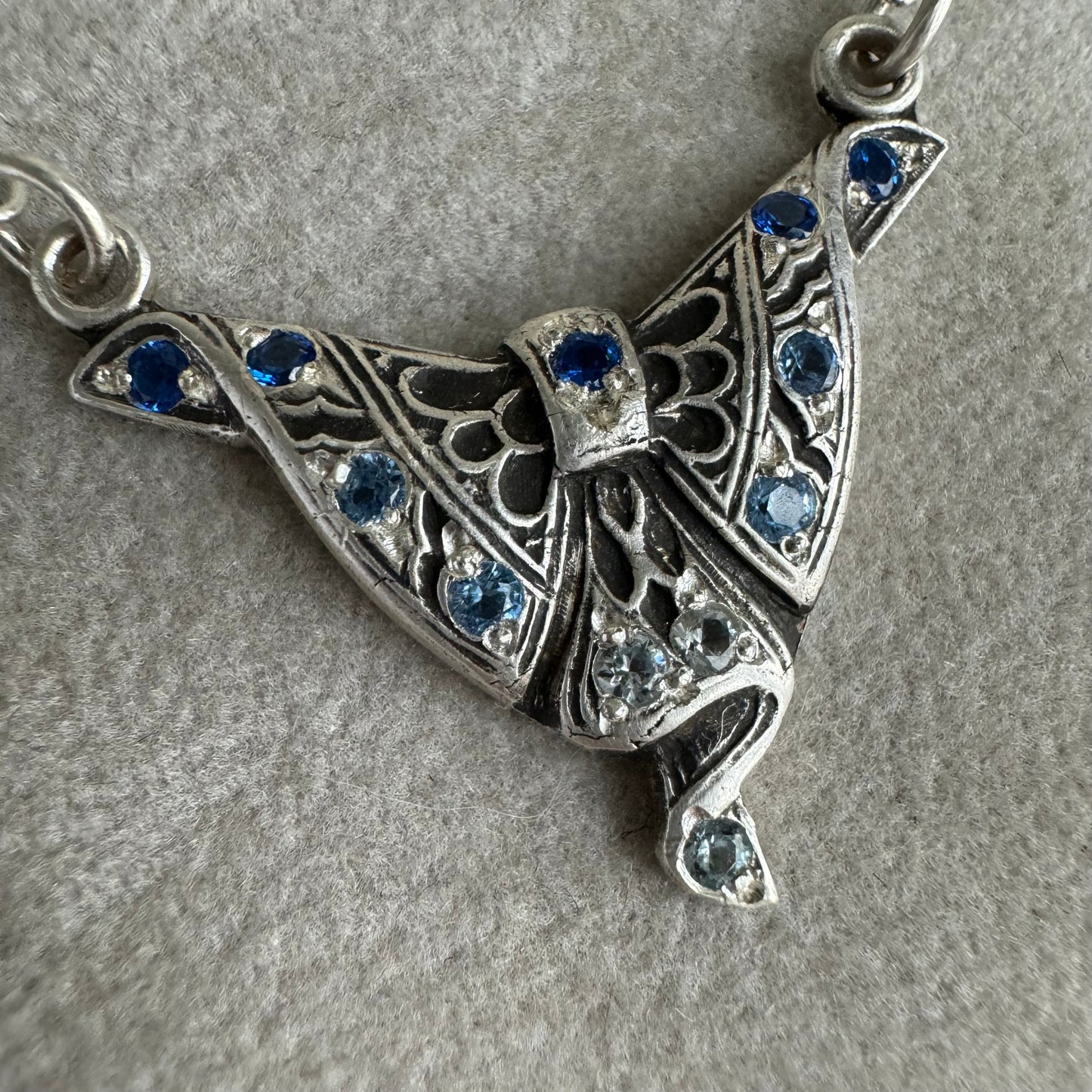 Victorian Suffragette Blue Bow ombre spinel necklace handmade in Sterling Silver