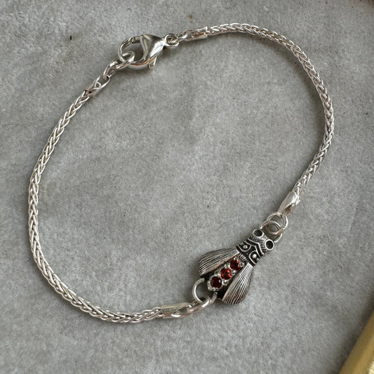 Vintage inspired Firefly artisan Garnet bracelet in Sterling Silver