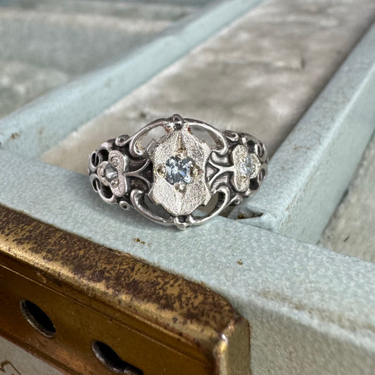 Victorian Aquamarine spinel 3 stone artisan antique inspired ring SIZE 6 1/2