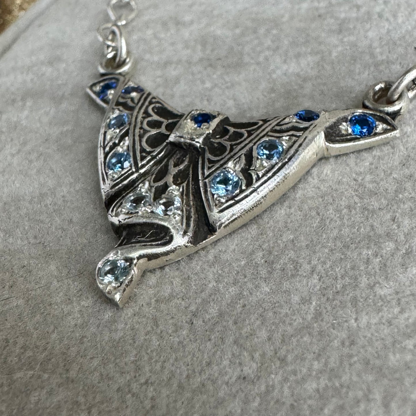 Victorian Suffragette Blue Bow ombre spinel necklace handmade in Sterling Silver