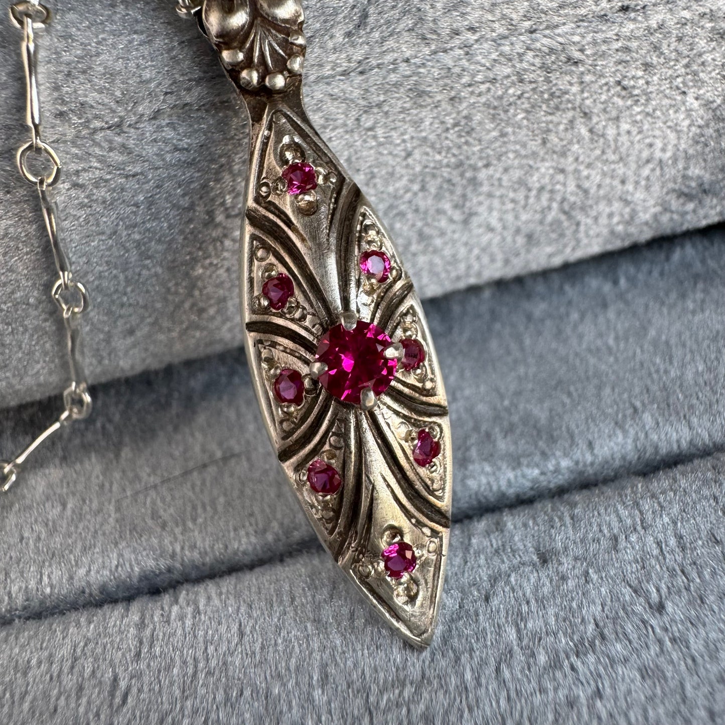 Victorian Marquis artisan Ruby necklace in Sterling Silver