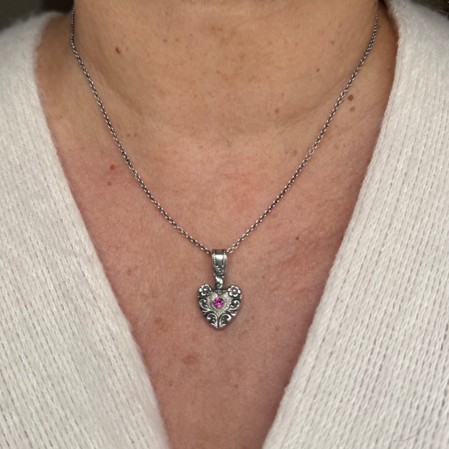 Victorian Gothic artisan Garnet heart necklace in Sterling Silver