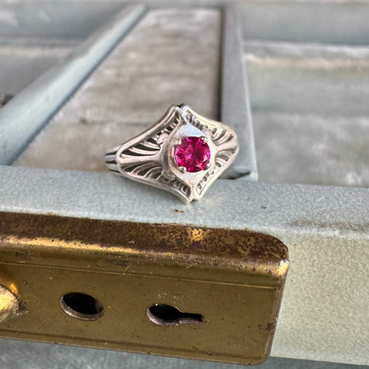 Art Deco Ruby artisan solitaire ring in Sterling Silver